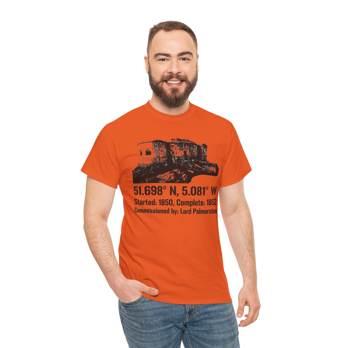 Stack Rock Fort Wales T-Shirt — Coastal Fort Illustration Tee — product image 5