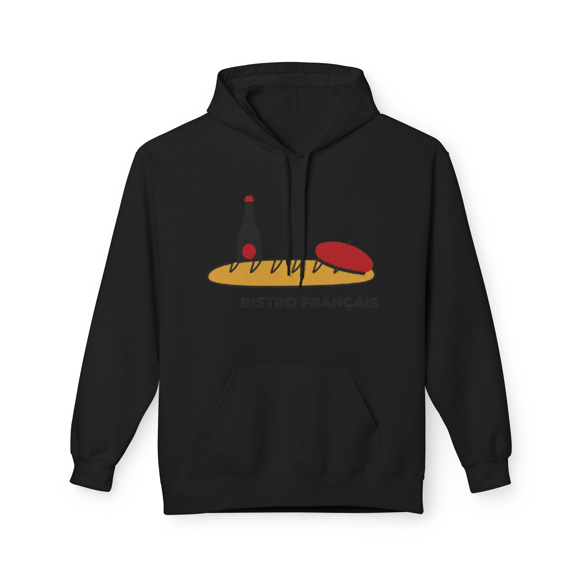 Bistro Français Hoodie — French Bistro Bread, Wine & Beret Graphic