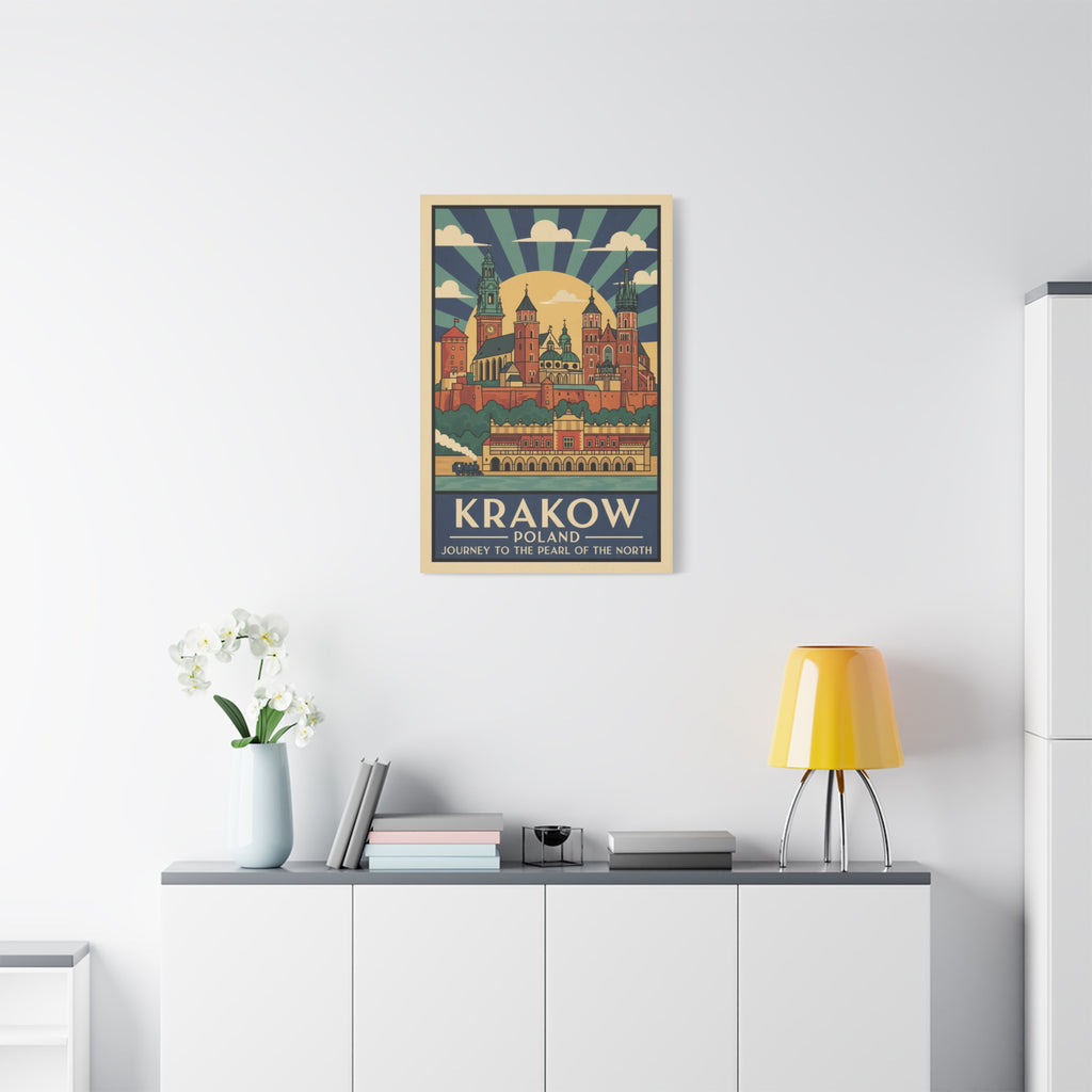 Krakow Poland Vintage Travel Poster Canvas — Matte Stretched Wall Art