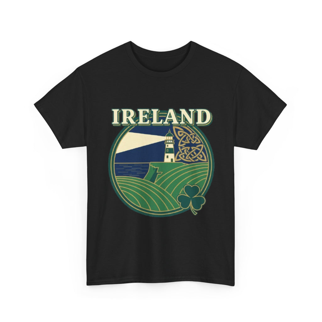 Ireland Scenic Tee — Celtic Lighthouse & Shamrock Graphic T-Shirt