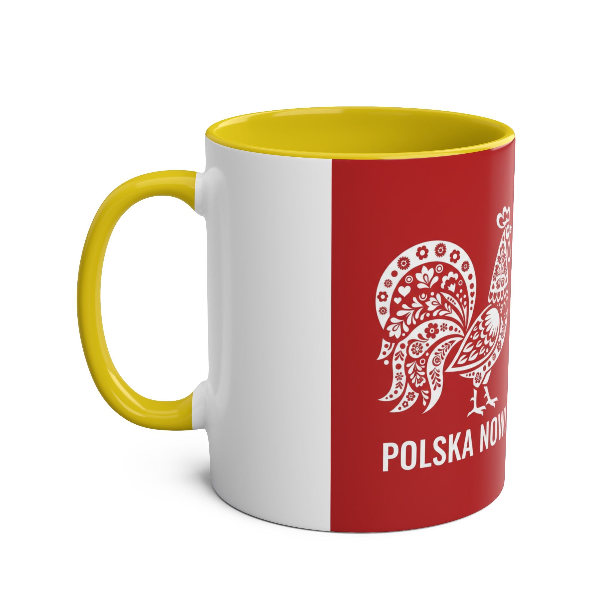 Polish Folk Rooster Coffee Mug — 'Polska Now!' Two-Tone 11oz Ceramic