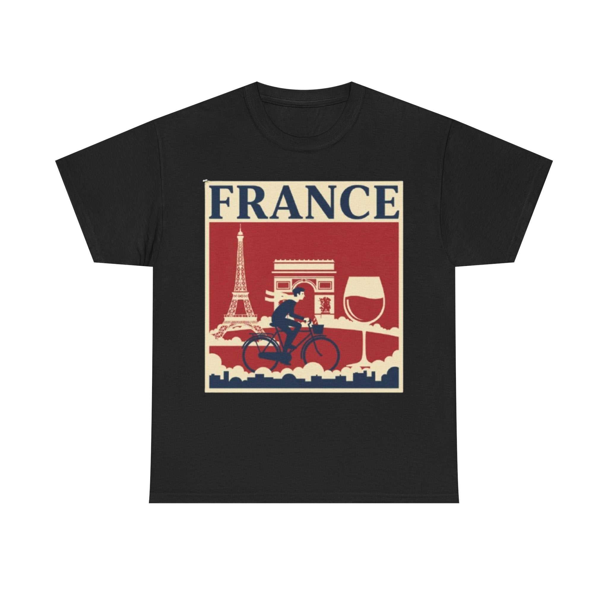 France Vintage Travel Tee — Eiffel Tower, Arc de Triomphe & Wine Graphic T-Shirt