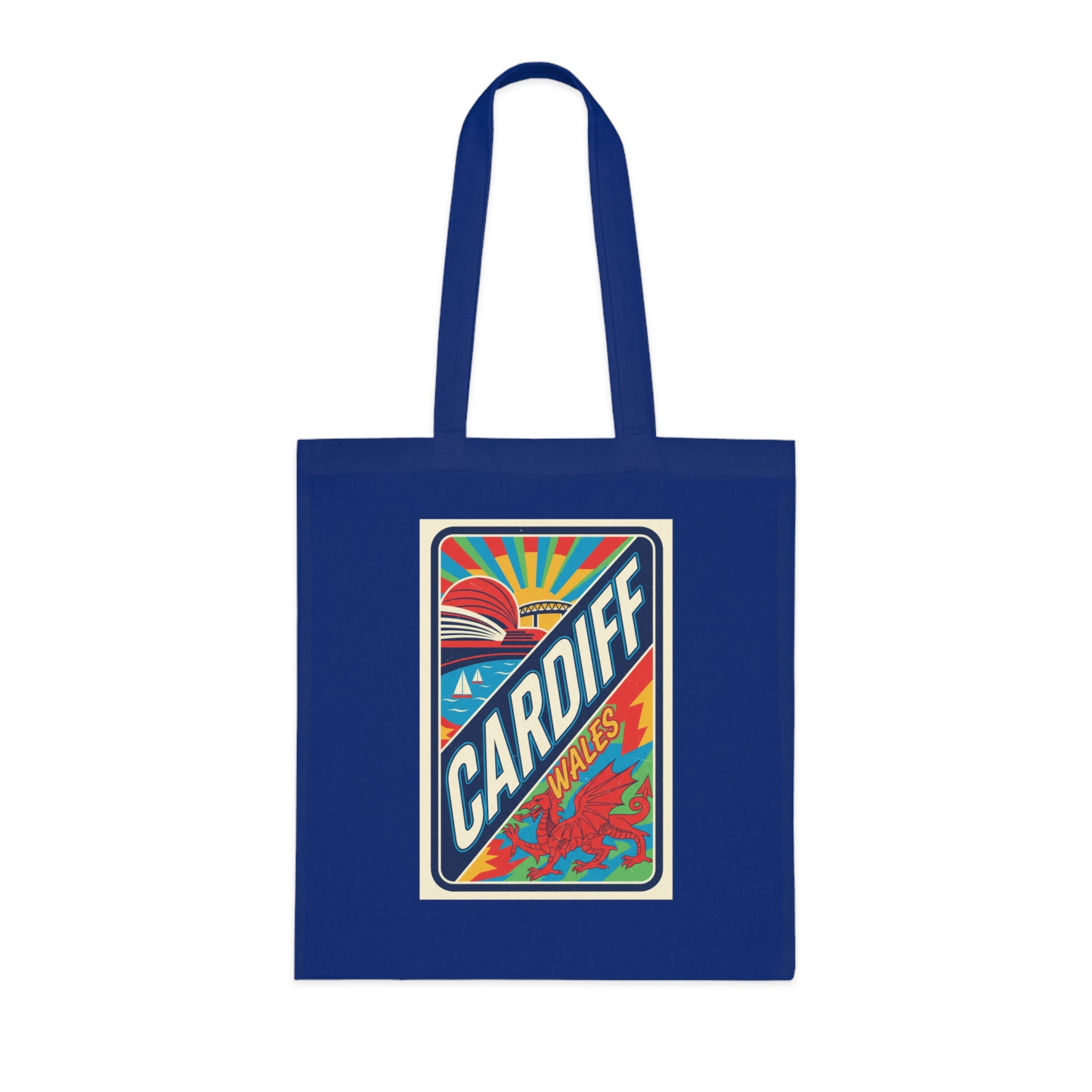 Cardiff Wales Retro Sunrise Cotton Tote