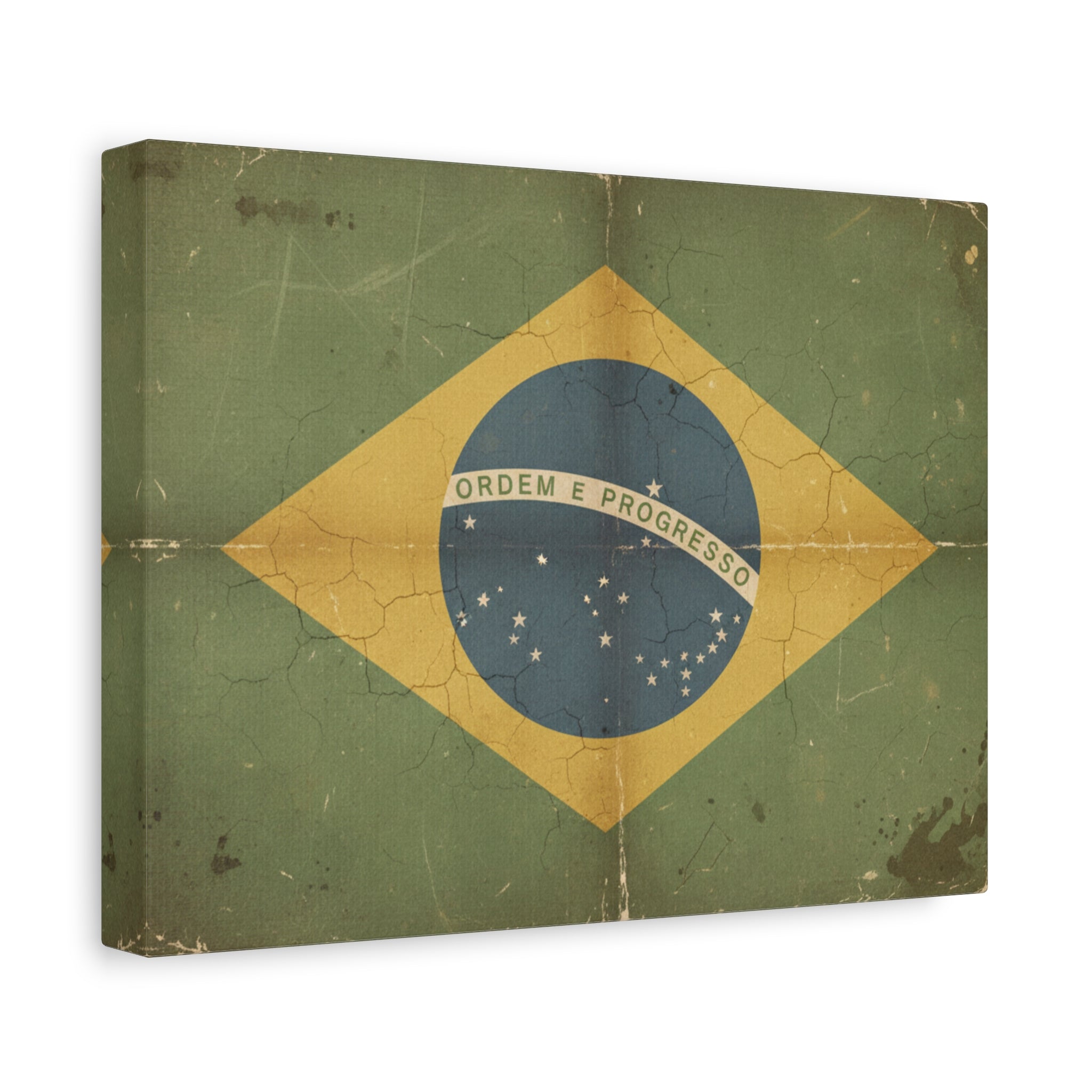 Brazil Flag Vintage Canvas Print — Vintage 'Ordem e Progresso' Stretched Matte Wall Art