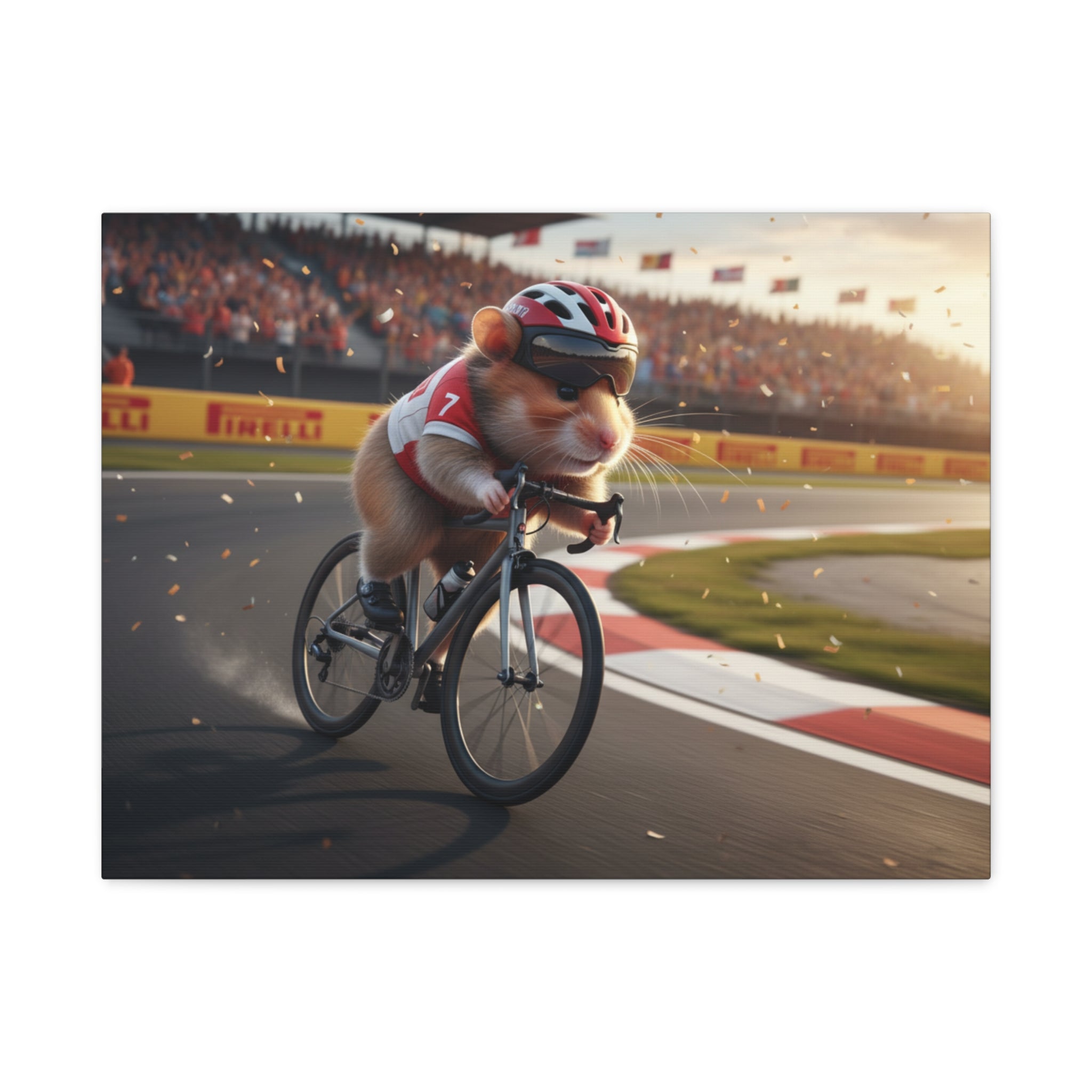 Cycling Hamster Canvas Art — Racing Hamster on Bike Matte Stretched Wall Art
