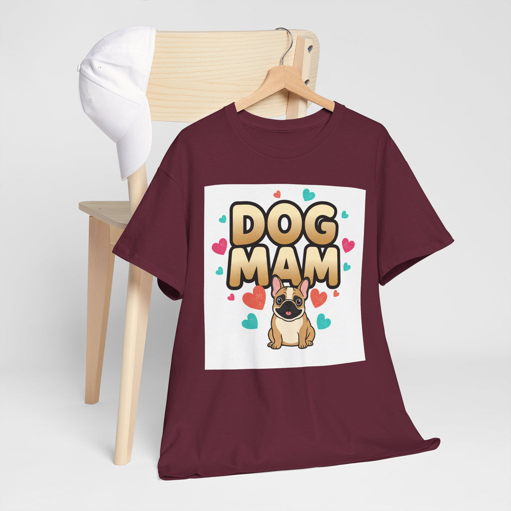 Dog Mom T-Shirt — Cute Pug Design with Hearts, Perfect Gift for Dog Lovers