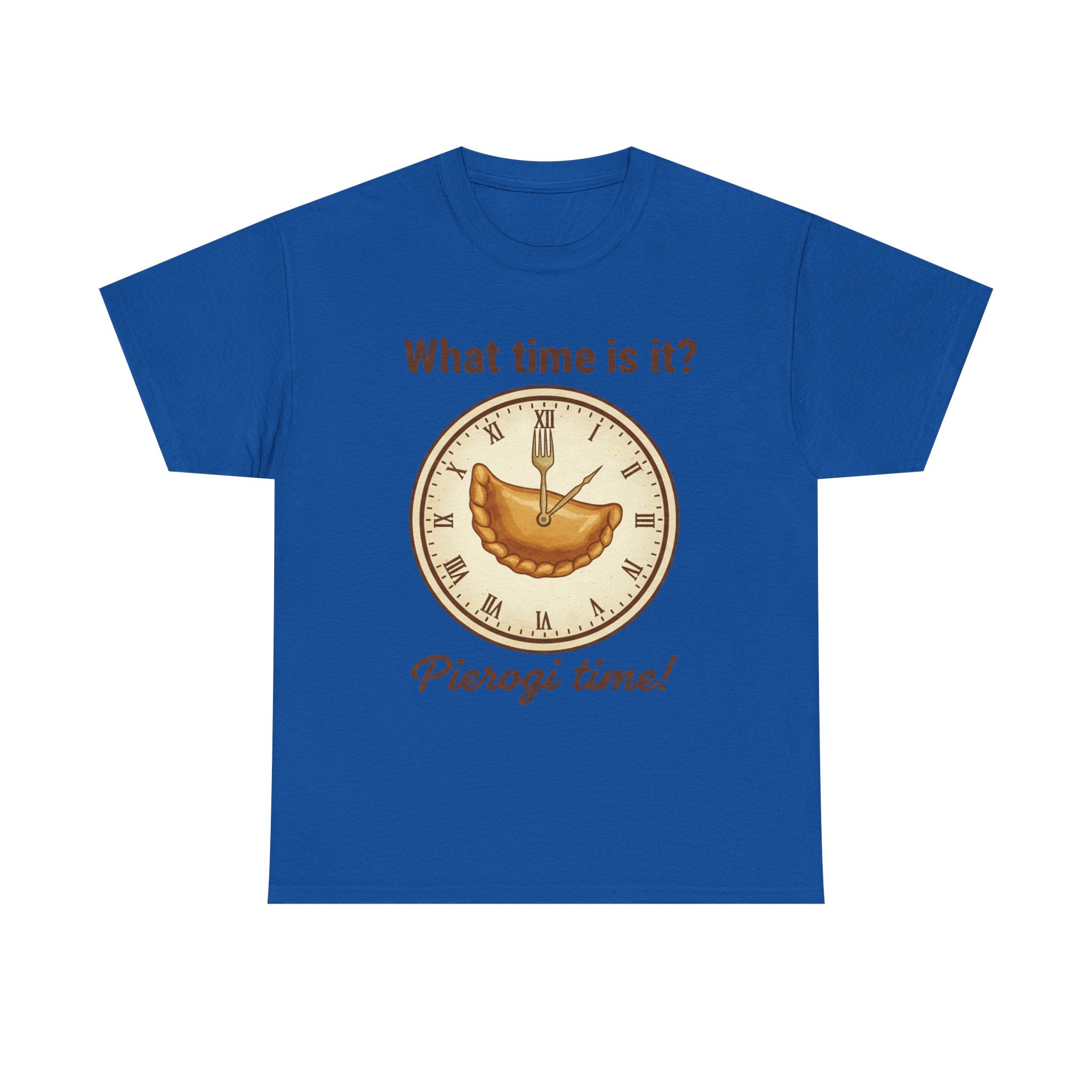 Pierogi Time T‑Shirt — "What time is it? Pierogi time!" Vintage Clock Food Tee