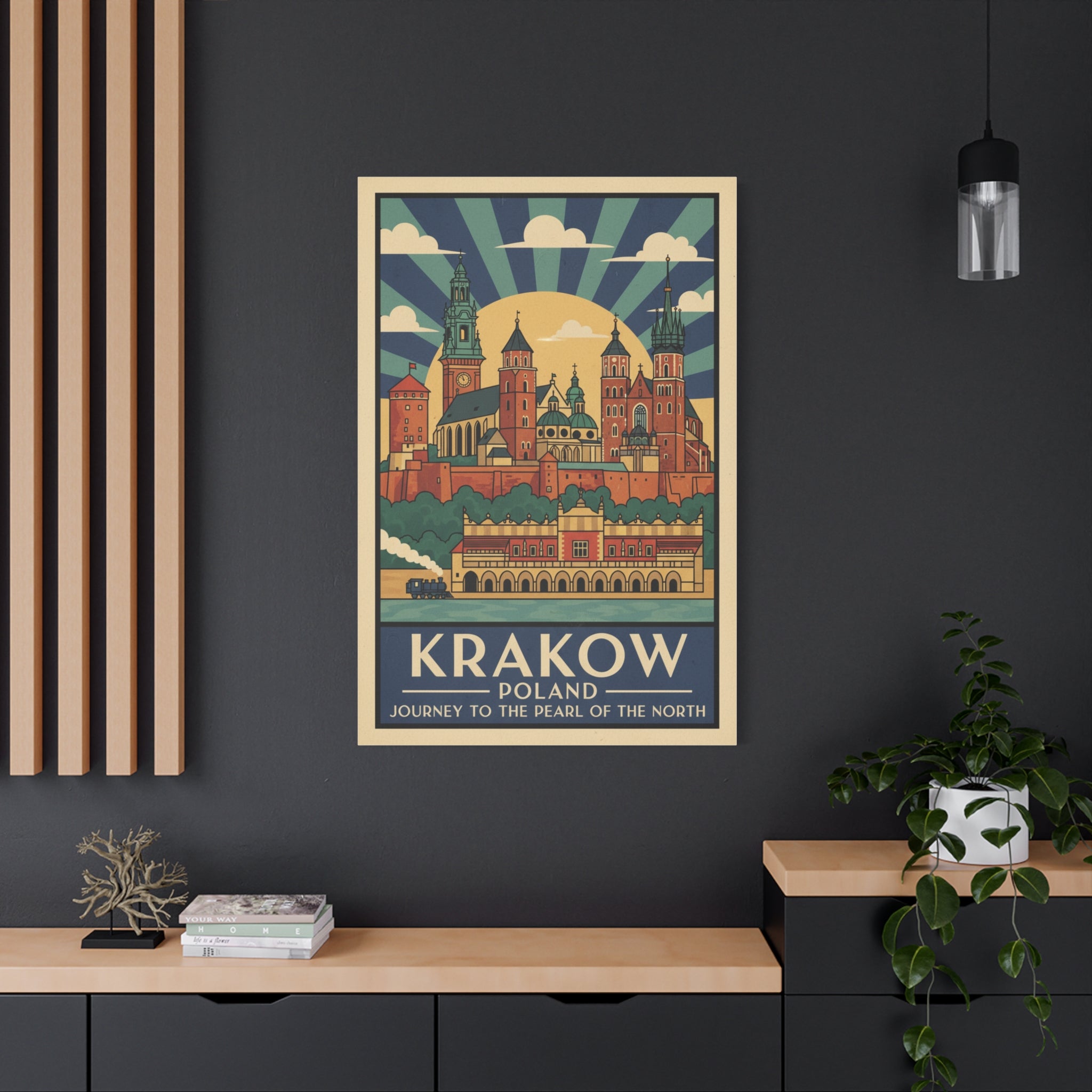 Krakow Poland Vintage Travel Poster Canvas — Matte Stretched Wall Art