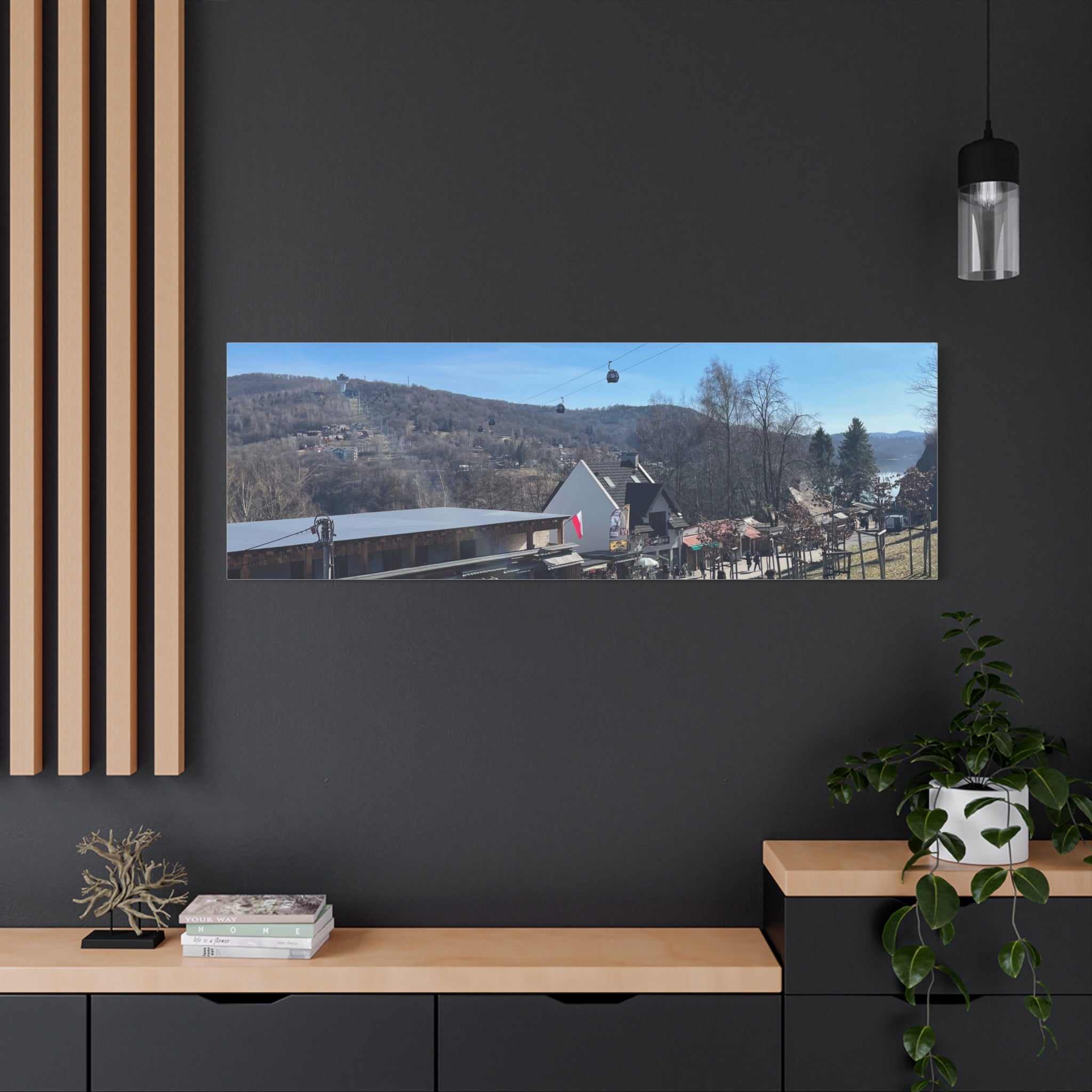 Resort Gondola Matte Canvas Wall Art — Mountain Village Landscape Print