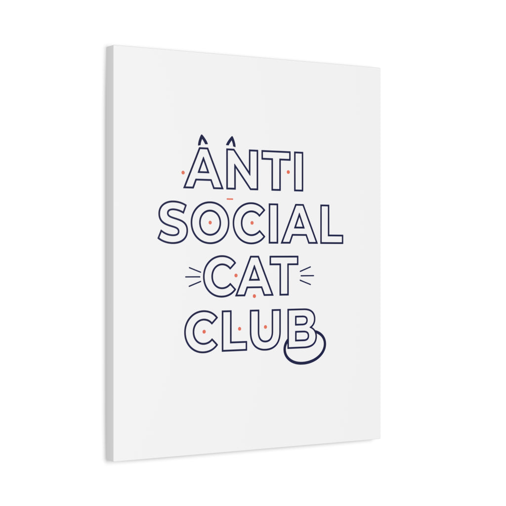 Anti Social Cat Club Canvas | Outline-Only Typography, Hollow Letter Art