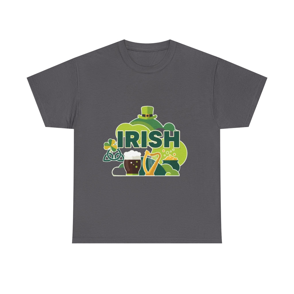 Irish St. Patrick's Day T-Shirt — Shamrock, Harp & Leprechaun Hat Design