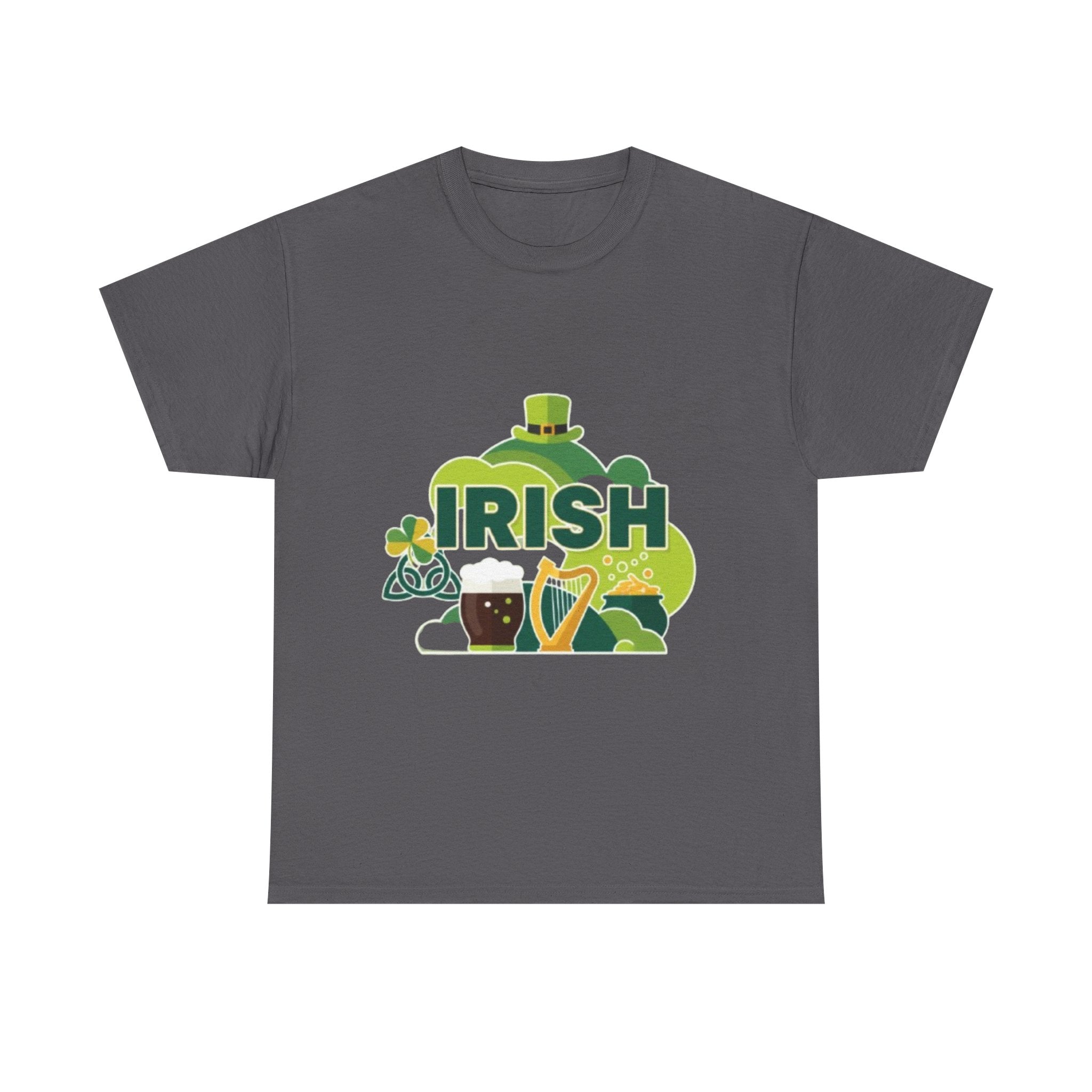 Irish St. Patrick's Day T-Shirt — Shamrock, Harp & Leprechaun Hat Design