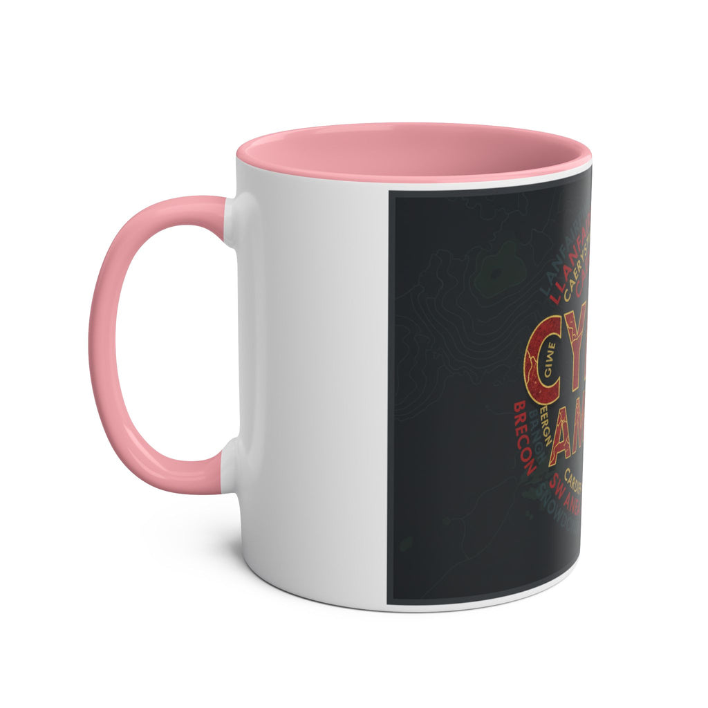 Cymru Am Byth Two-Tone 11oz Coffee Mug — Welsh Pride Map & Place Names