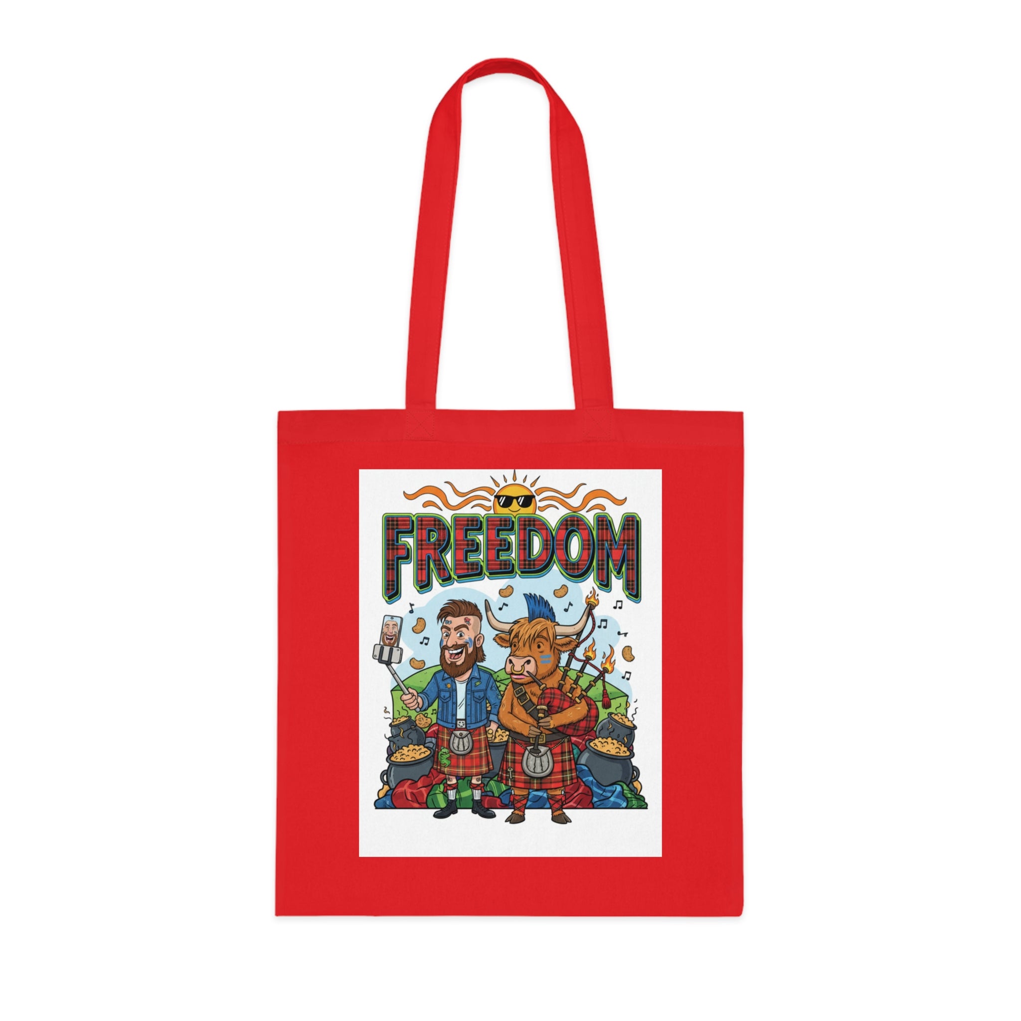 Freedom Scottish Highlanders Cotton Tote — Funny Kilted Bagpipes Design