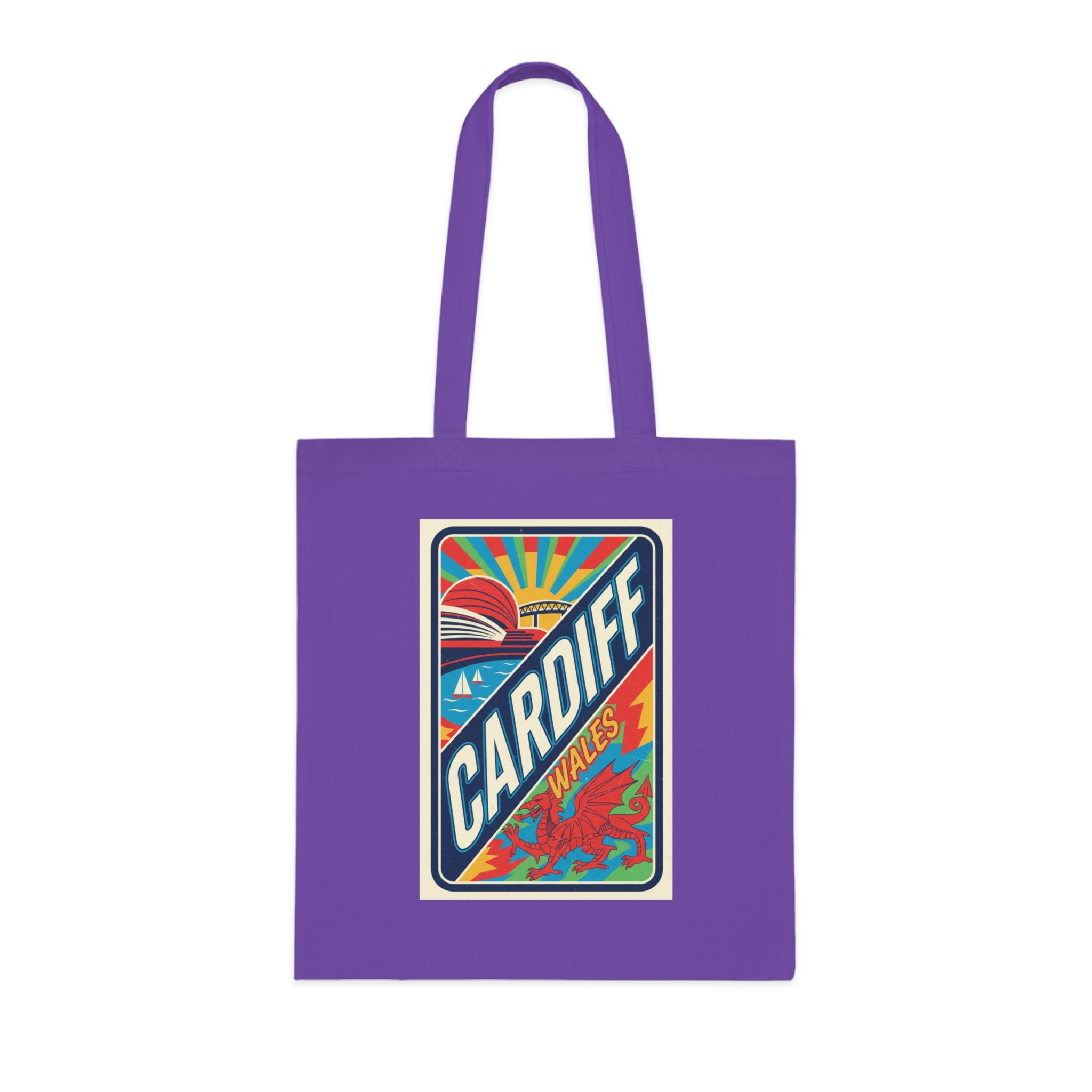 Cardiff Wales Retro Sunrise Cotton Tote