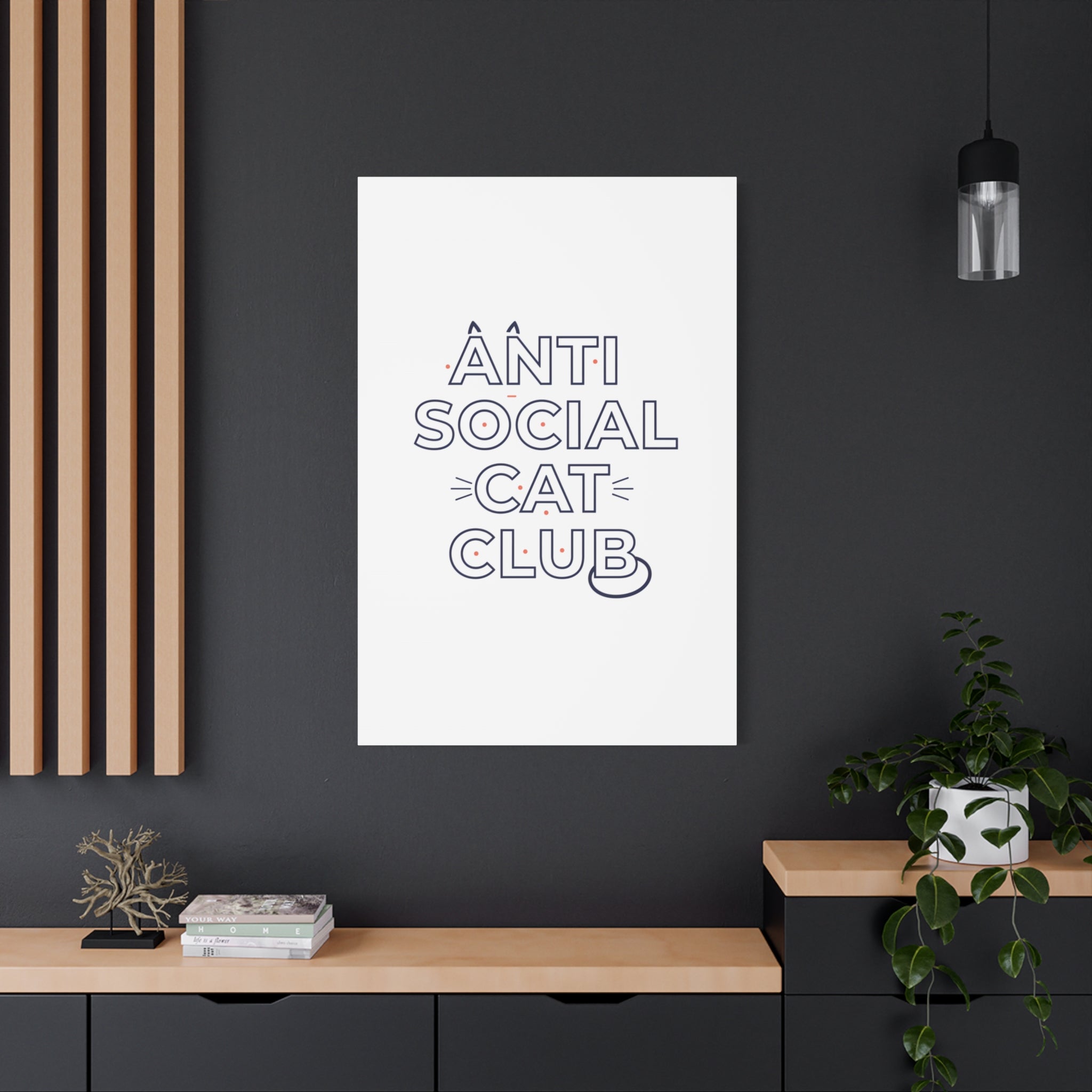 Anti Social Cat Club Canvas | Outline-Only Typography, Hollow Letter Art