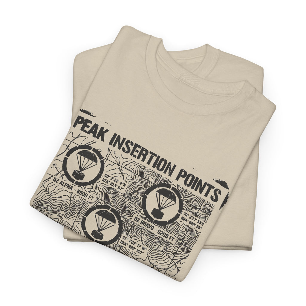 Retro Mountain Schematic Graphic T-Shirt — Technical Diagram Hiking Tee