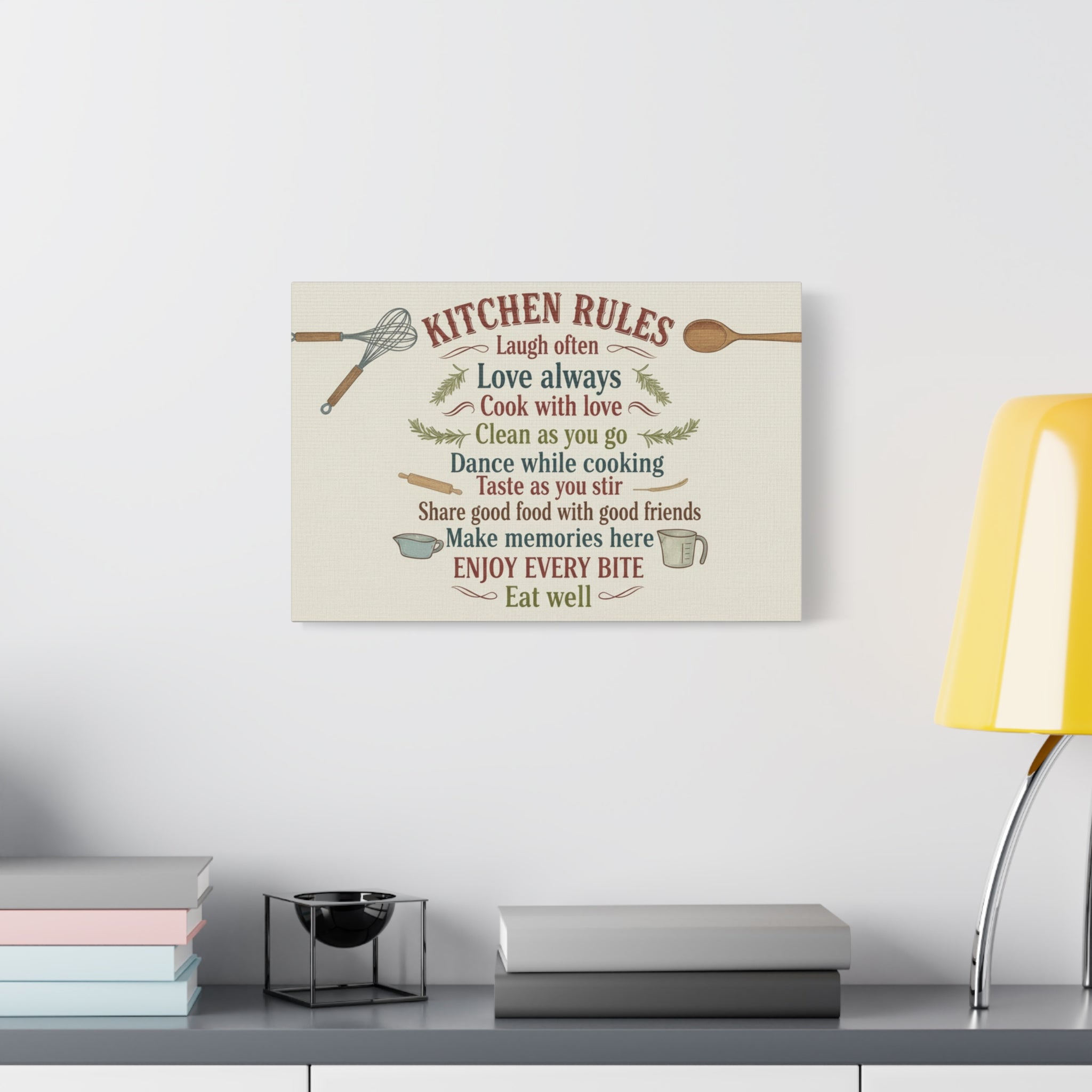 Kitchen Rules Canvas Wall Art — "Cook with Love" Inspirational Kitchen Sign