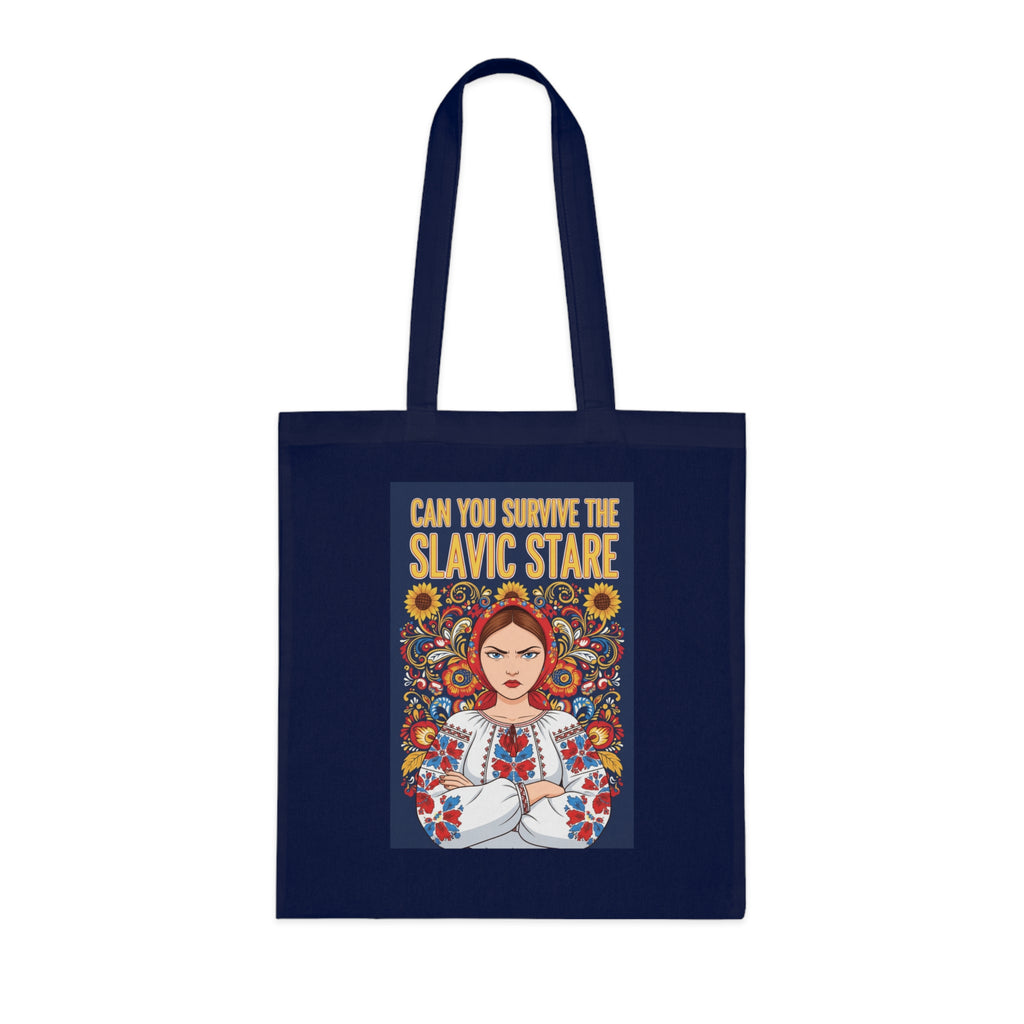 Slavic Stare Cotton Tote — Feminine Folk Art Reusable Bag ("Can You Survive the Slavic Stare")