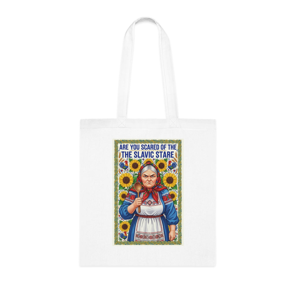 Slavic Stare Cotton Tote — Funny Folk Art Sunflower Reusable Bag