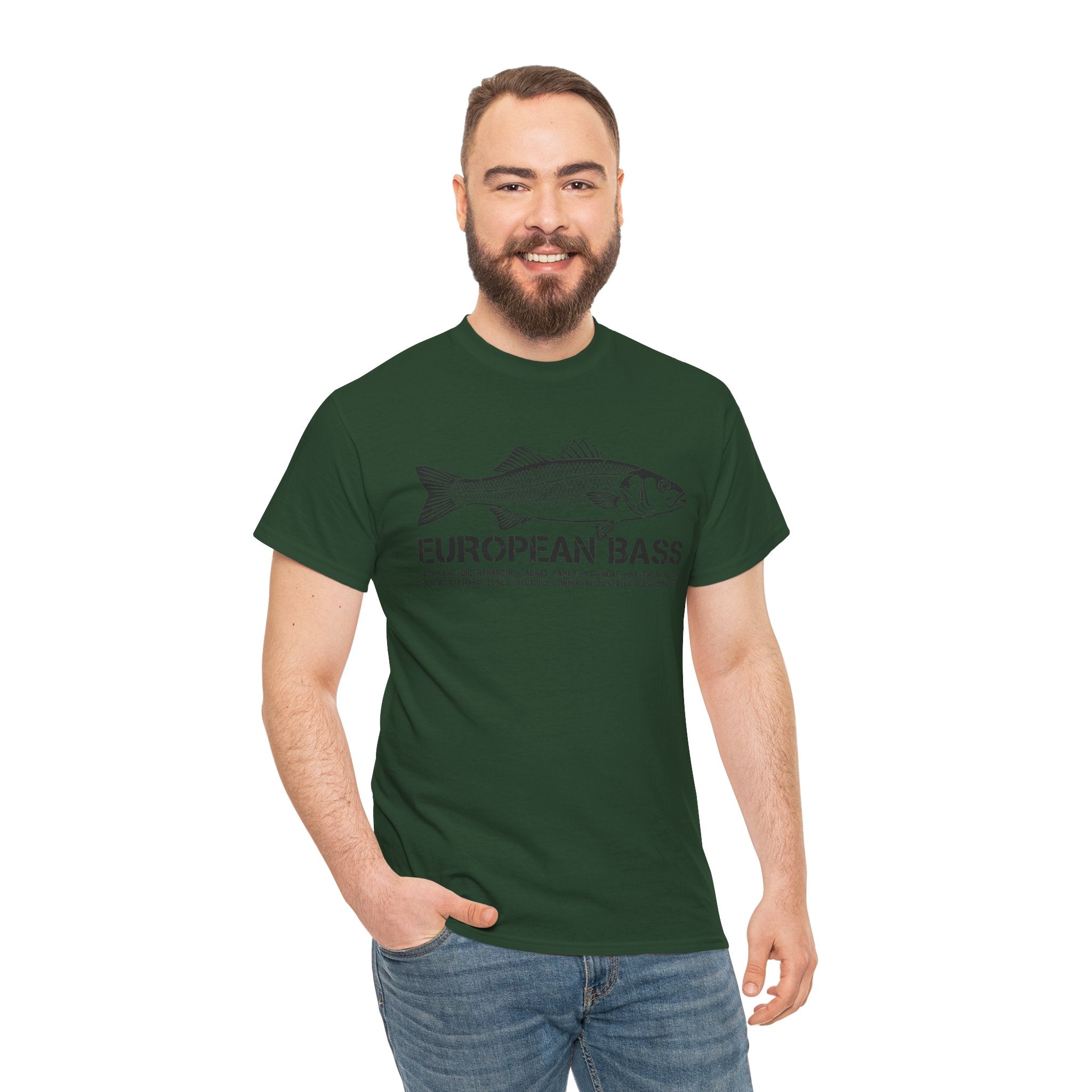 European Bass Fishing — Vintage Fish Illustration Tee