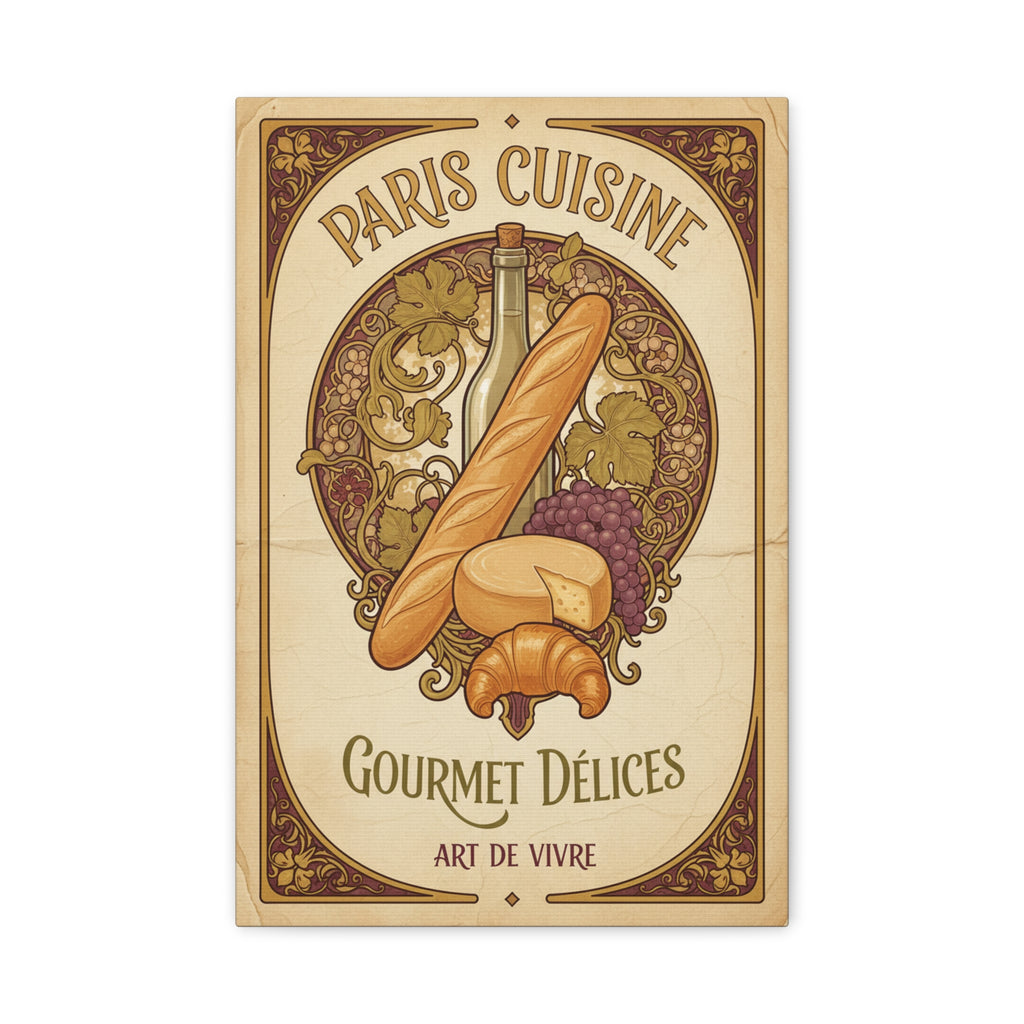 Paris Cuisine Matte Canvas Print - 'Gourmet Délices' Vintage French Kitchen Wall Art