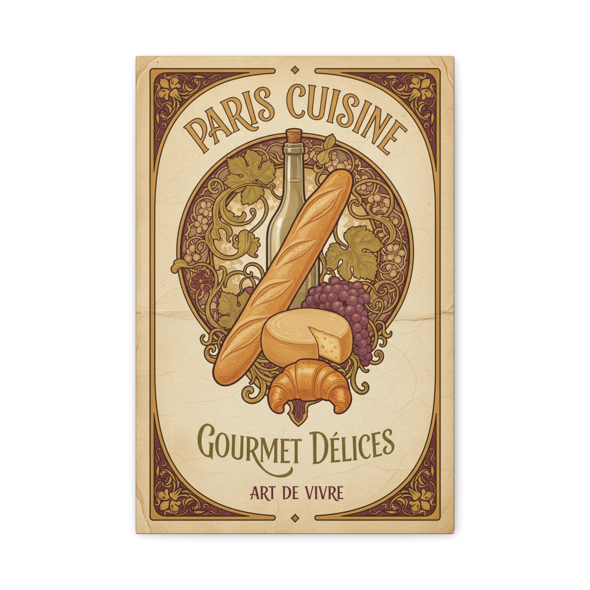 Paris Cuisine Matte Canvas Print - 'Gourmet Délices' Vintage French Kitchen Wall Art
