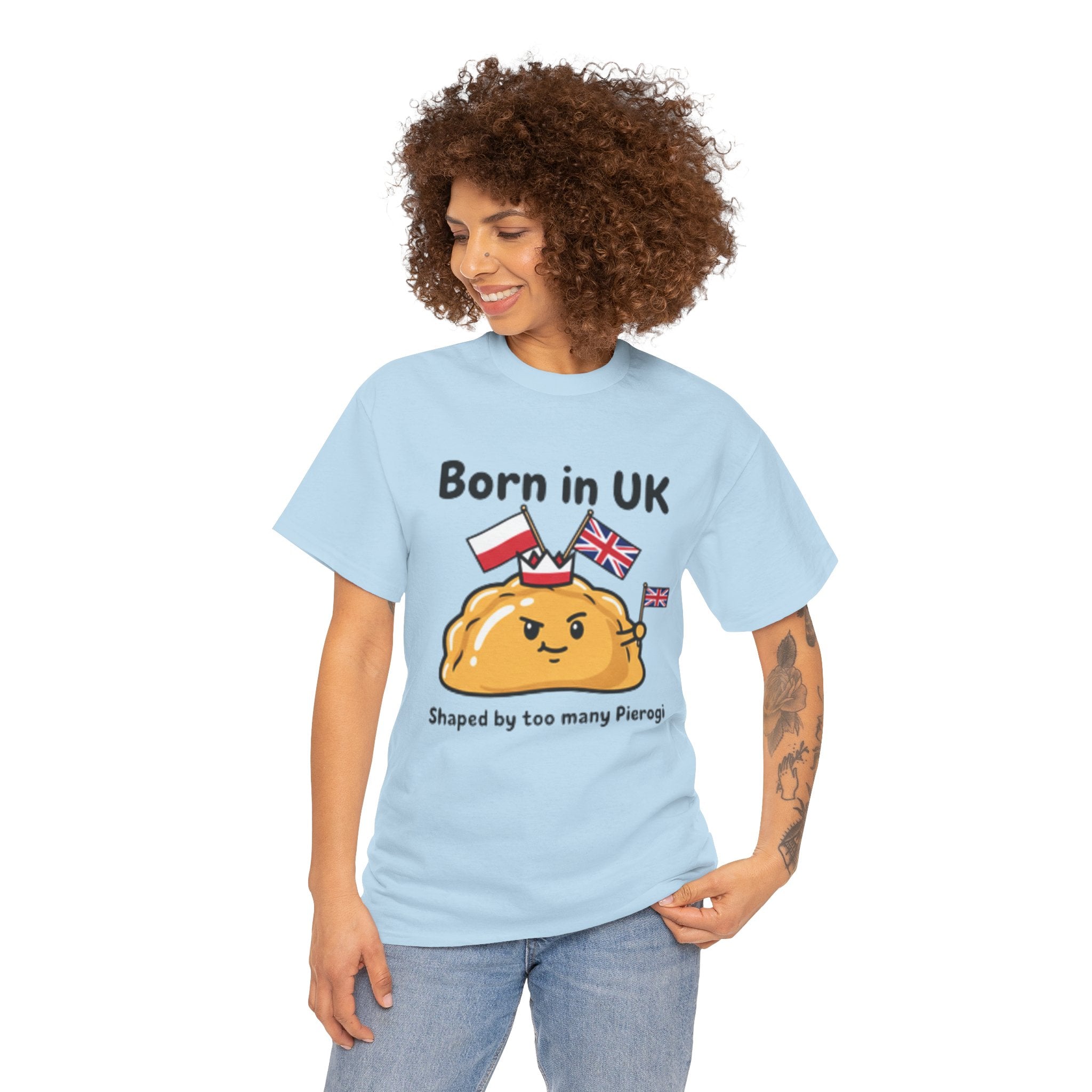 Born in UK Pierogi T‑Shirt — Funny Polish‑British Pride Tee