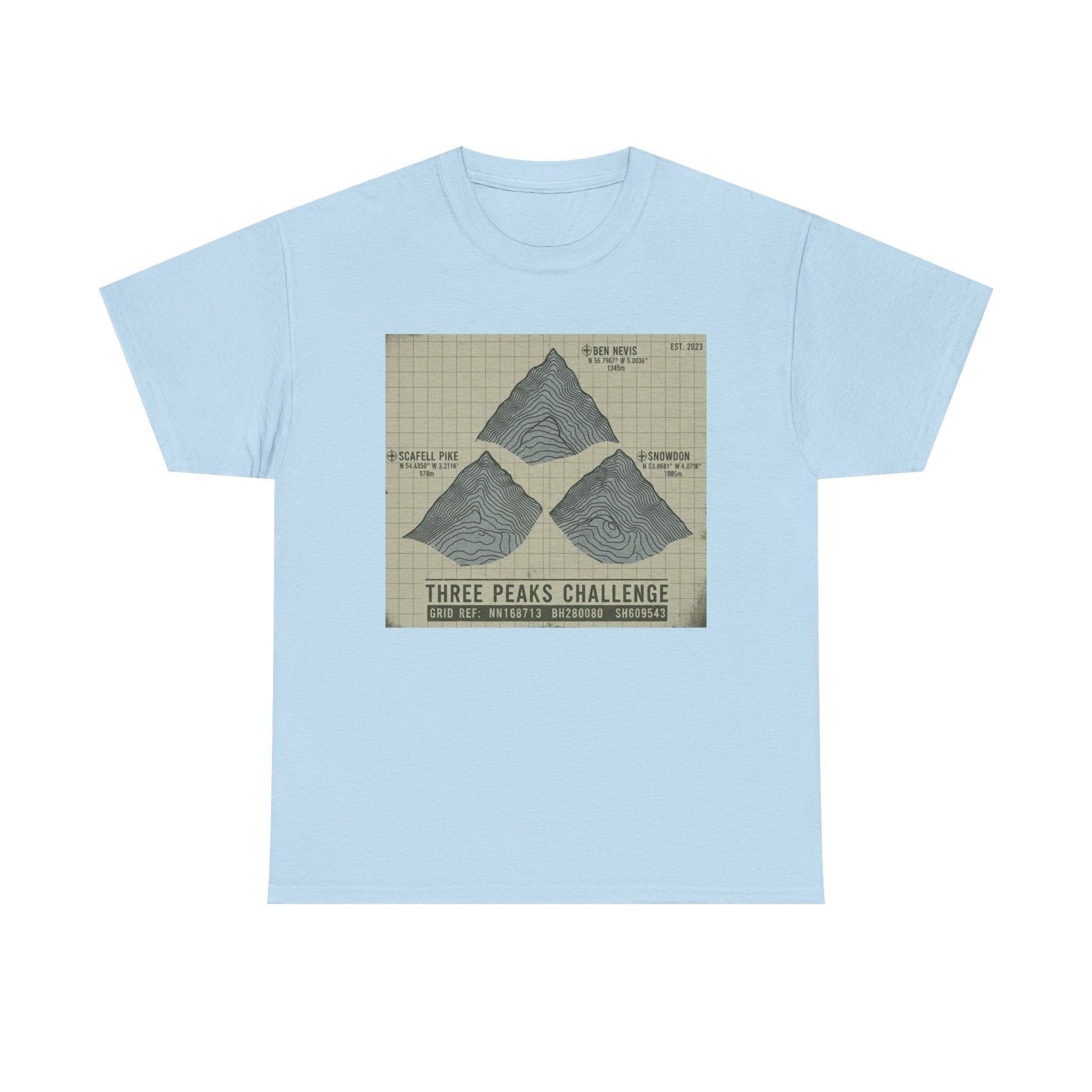 Three Peaks Challenge Graphic T-Shirt — Retro UK Mountain Summit Tee