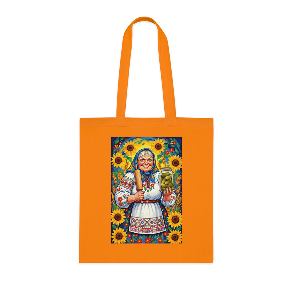 Sunflower Baba Tote - Ukrainian Folk Art Cotton Tote Bag