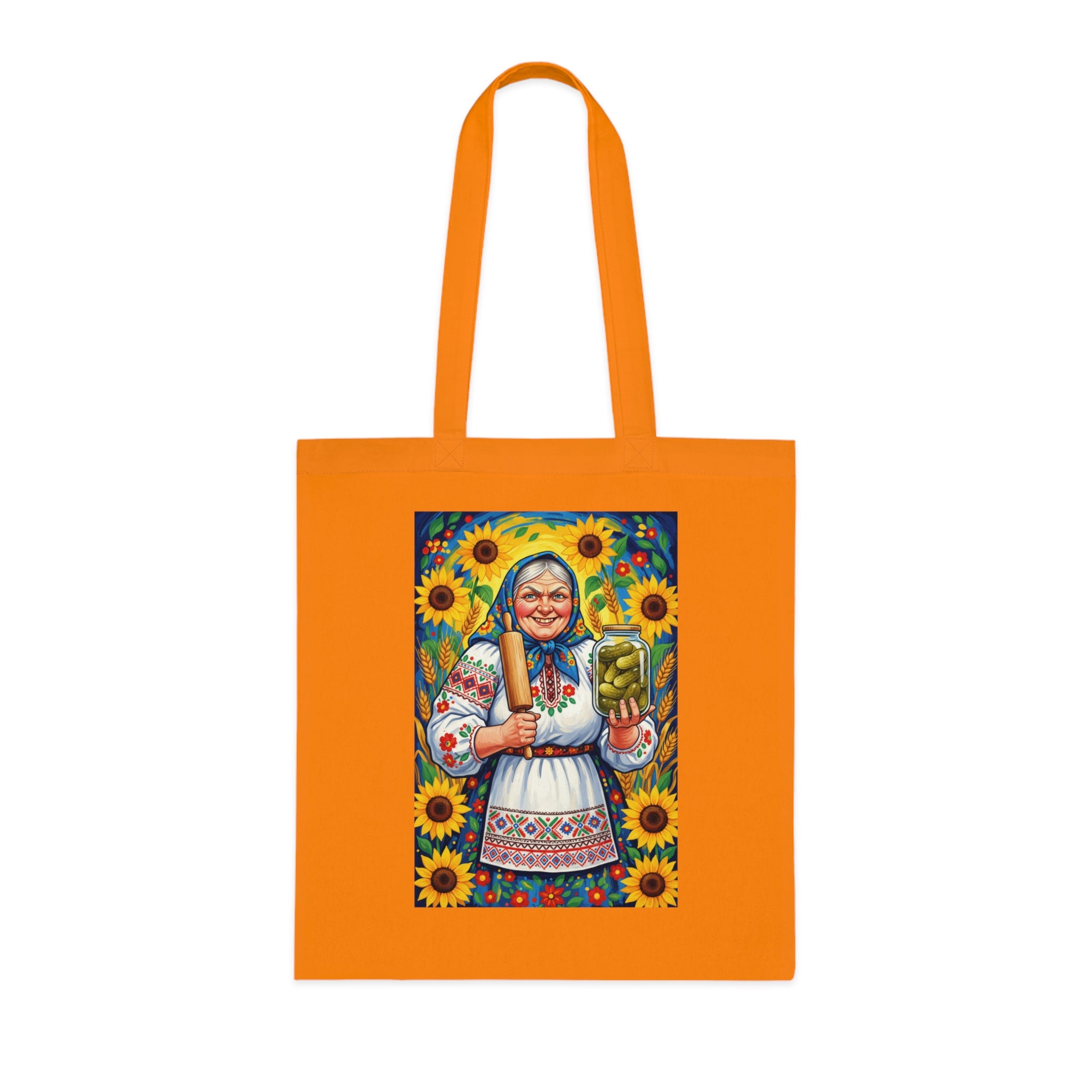 Sunflower Baba Tote - Ukrainian Folk Art Cotton Tote Bag