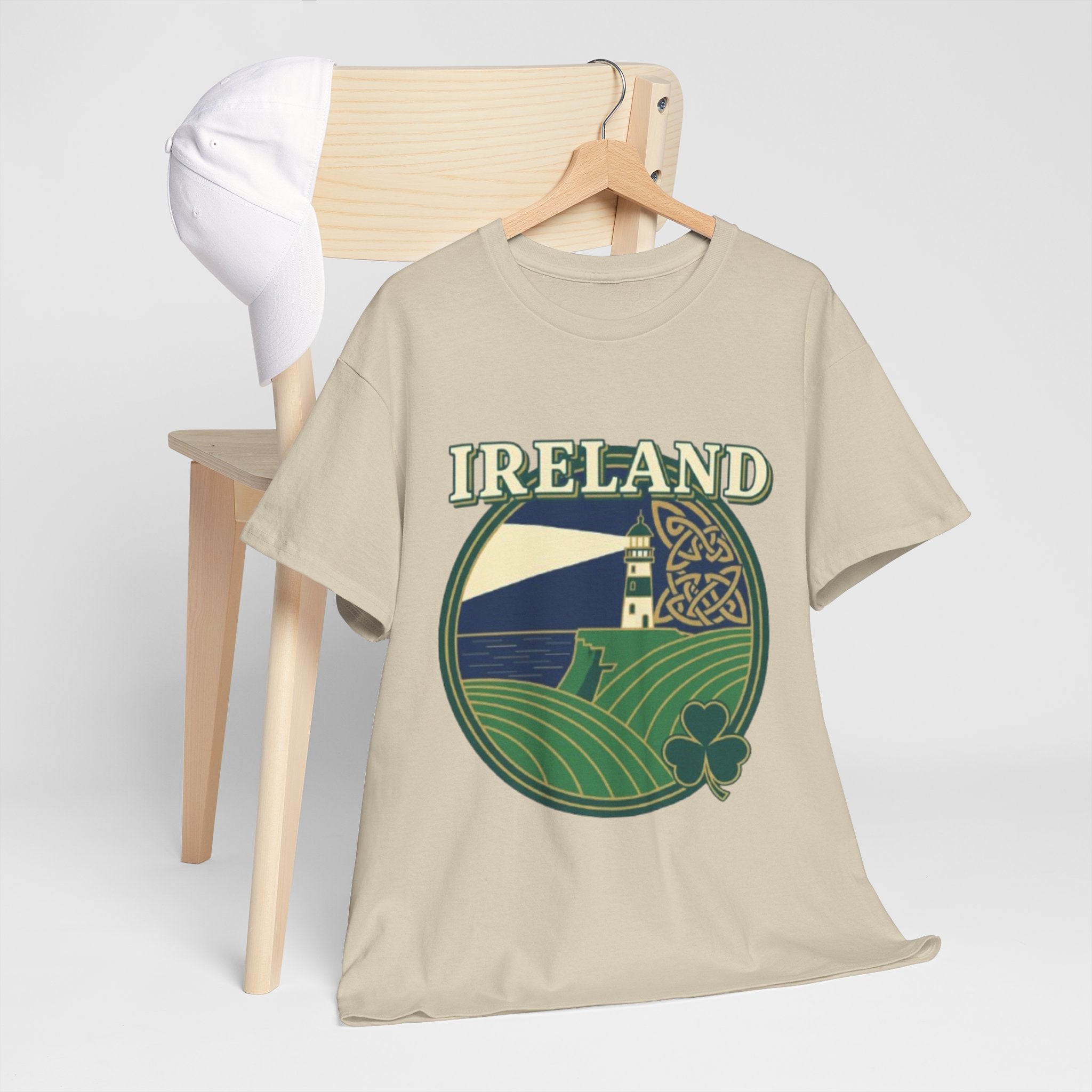 Ireland Scenic Tee — Celtic Lighthouse & Shamrock Graphic T-Shirt