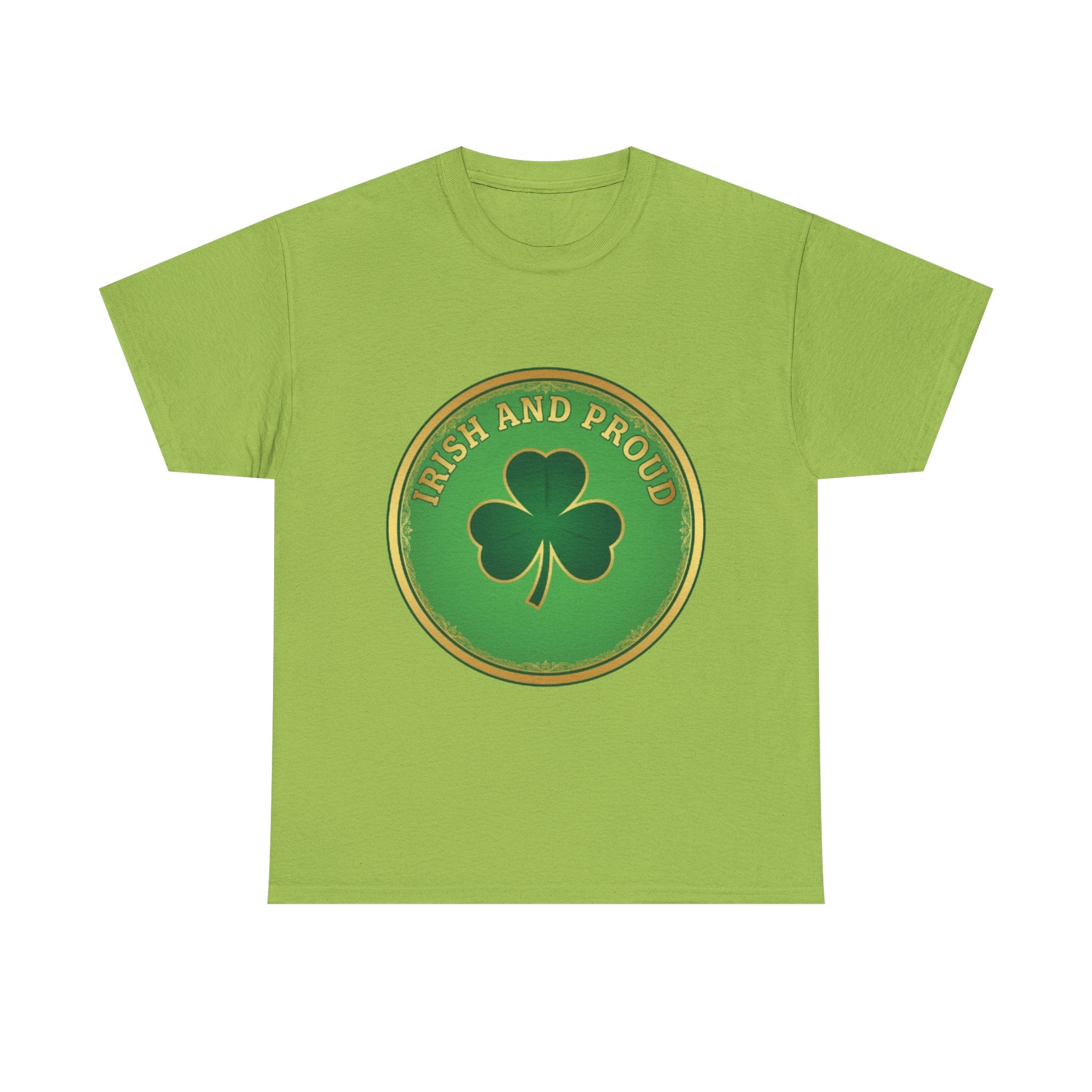 Irish and Proud T-Shirt — Green Shamrock Emblem Tee for St. Patrick's Day