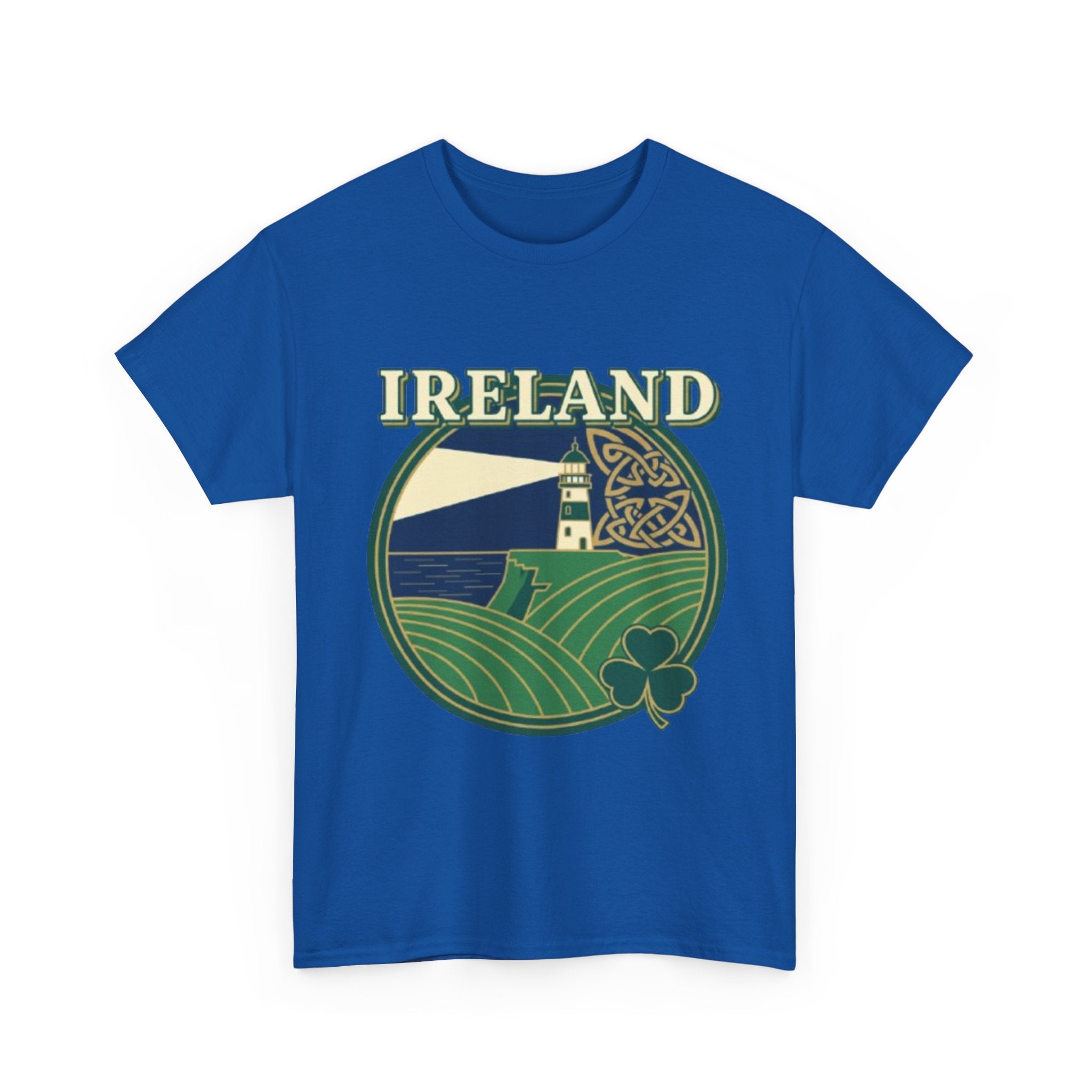 Ireland Scenic Tee — Celtic Lighthouse & Shamrock Graphic T-Shirt