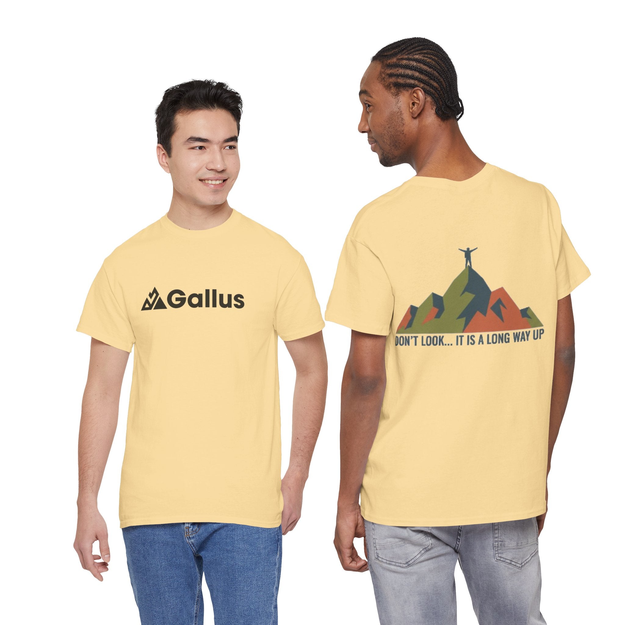 Gallus Mountains T‑Shirt — "Don’t Look… It Is A Long Way Up" Adventure Tee