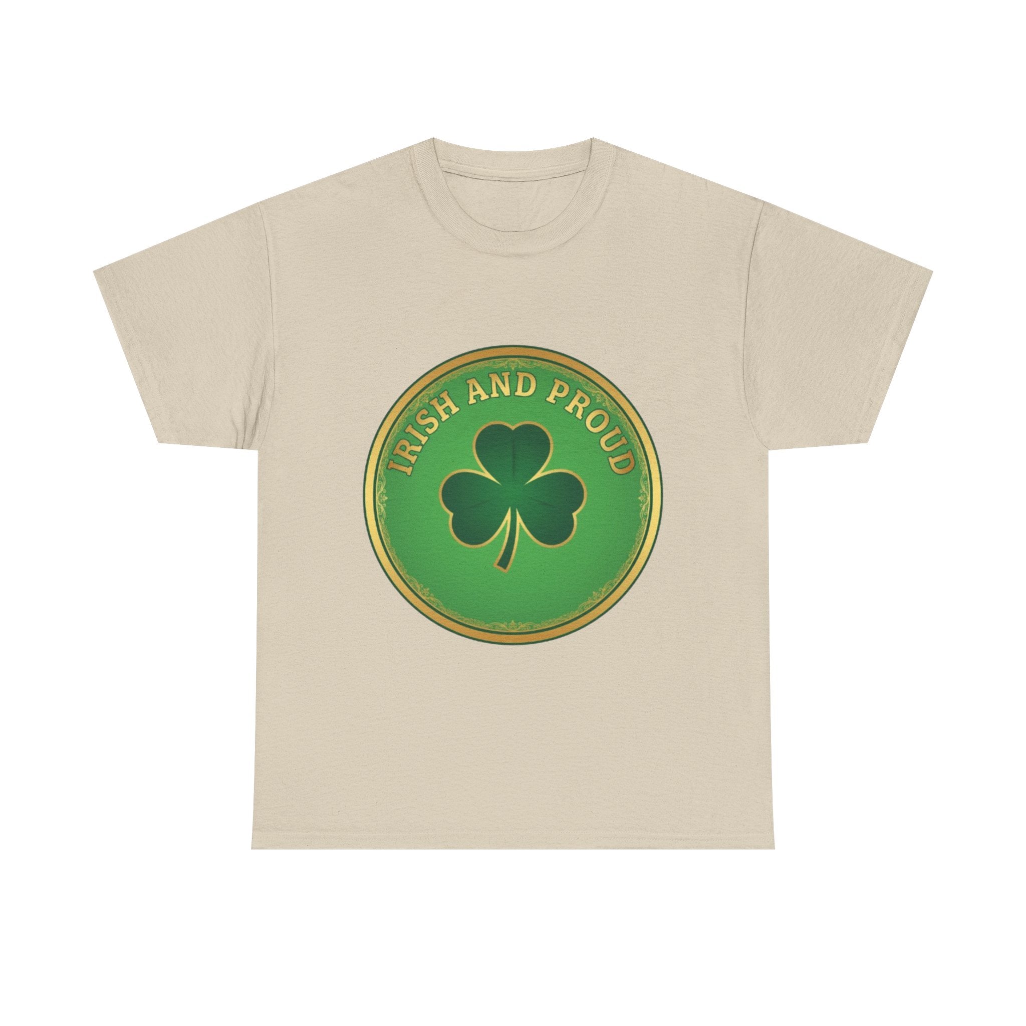 Irish and Proud T-Shirt — Green Shamrock Emblem Tee for St. Patrick's Day