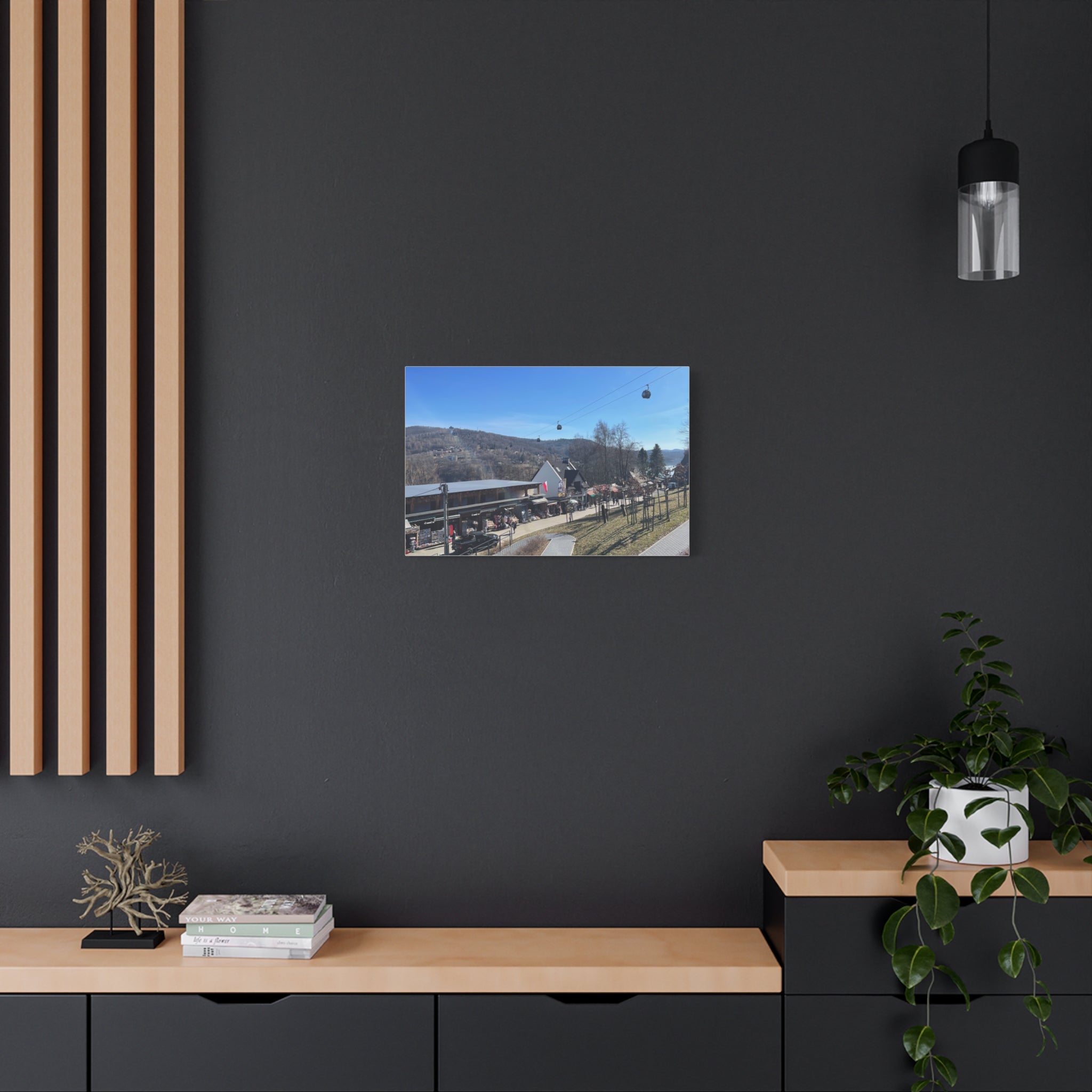 Resort Gondola Matte Canvas Wall Art — Mountain Village Landscape Print