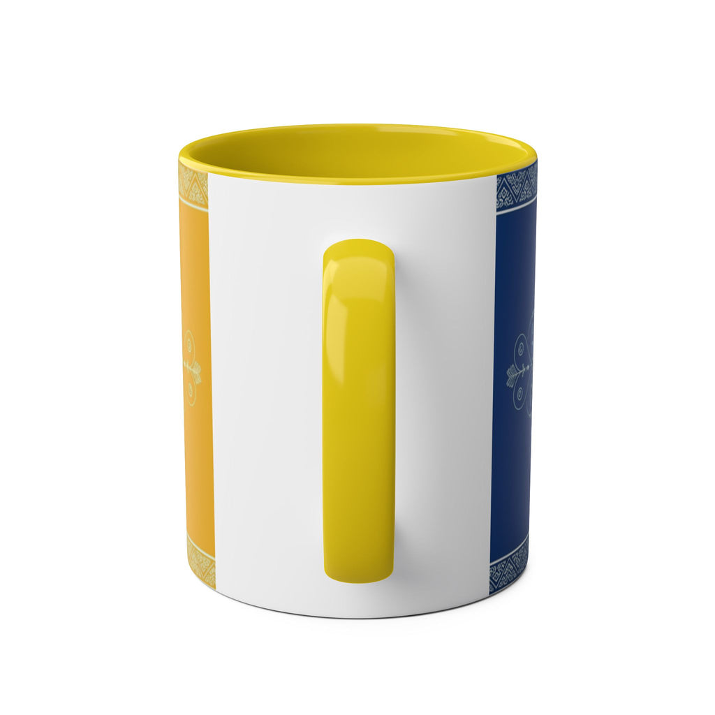 Sunflower Mandala Two-Tone Coffee Mug — Blue & Yellow 11oz