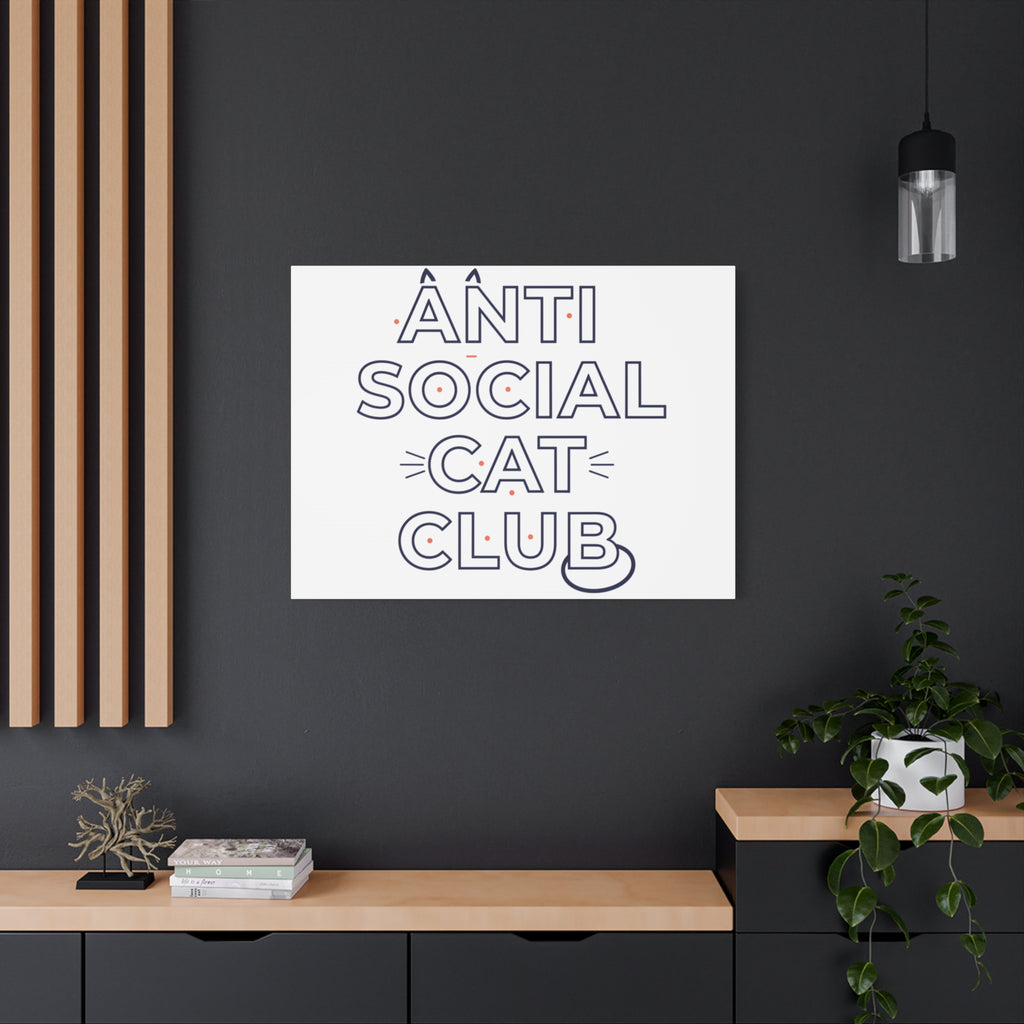 Anti Social Cat Club Canvas | Outline-Only Typography, Hollow Letter Art