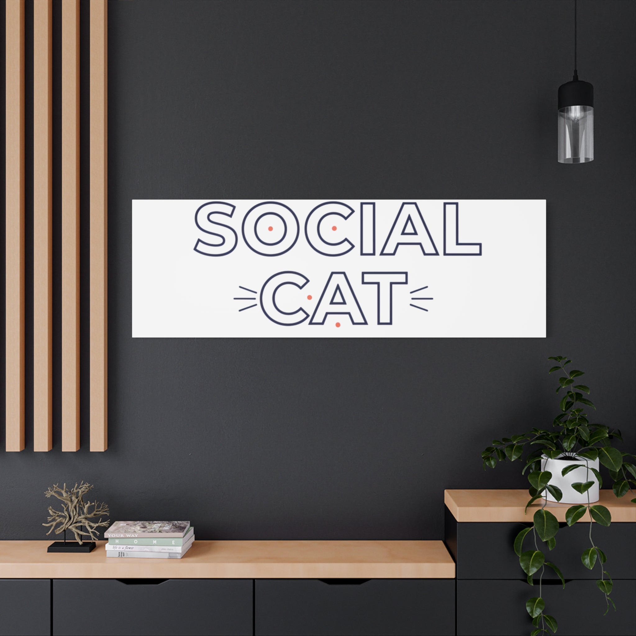Anti Social Cat Club Canvas | Outline-Only Typography, Hollow Letter Art