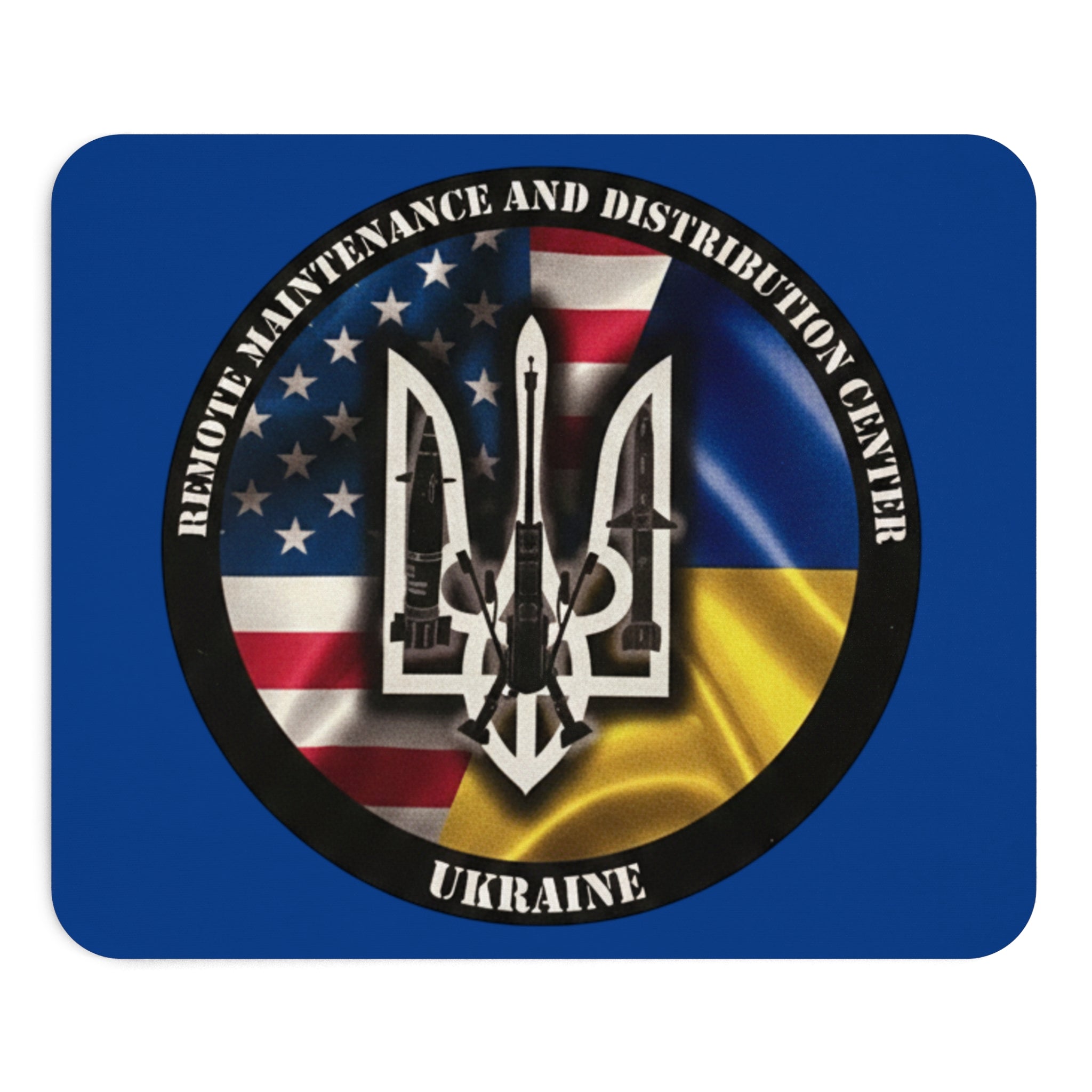 Ukraine Crest Mouse Pad — American & Ukrainian Flag Trident Desk Mat