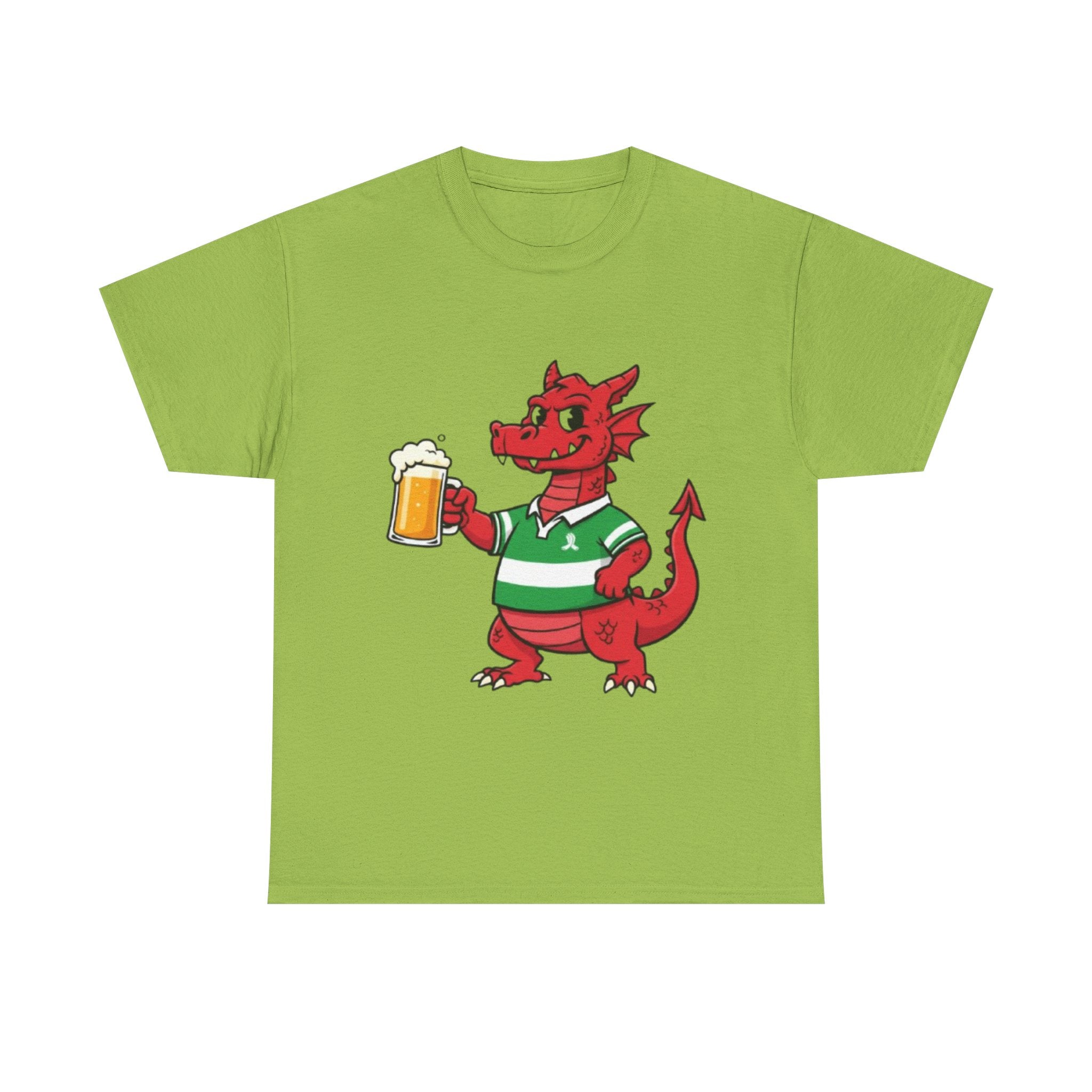 Dragon Cheers T‑Shirt — Cute Red Dragon Holding Beer Graphic Tee