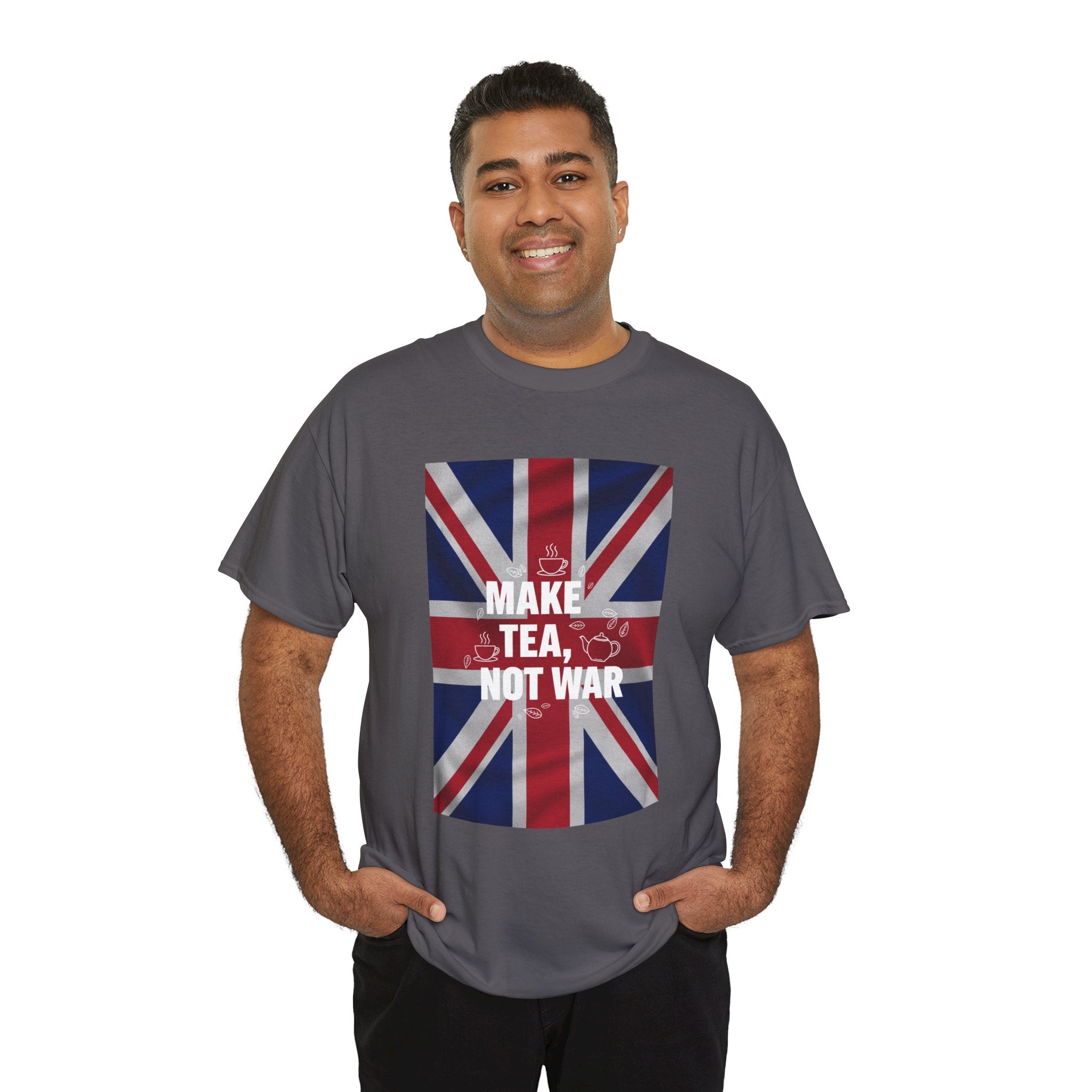 Make Tea, Not War T-Shirt — British Flag Peace Tea Tee
