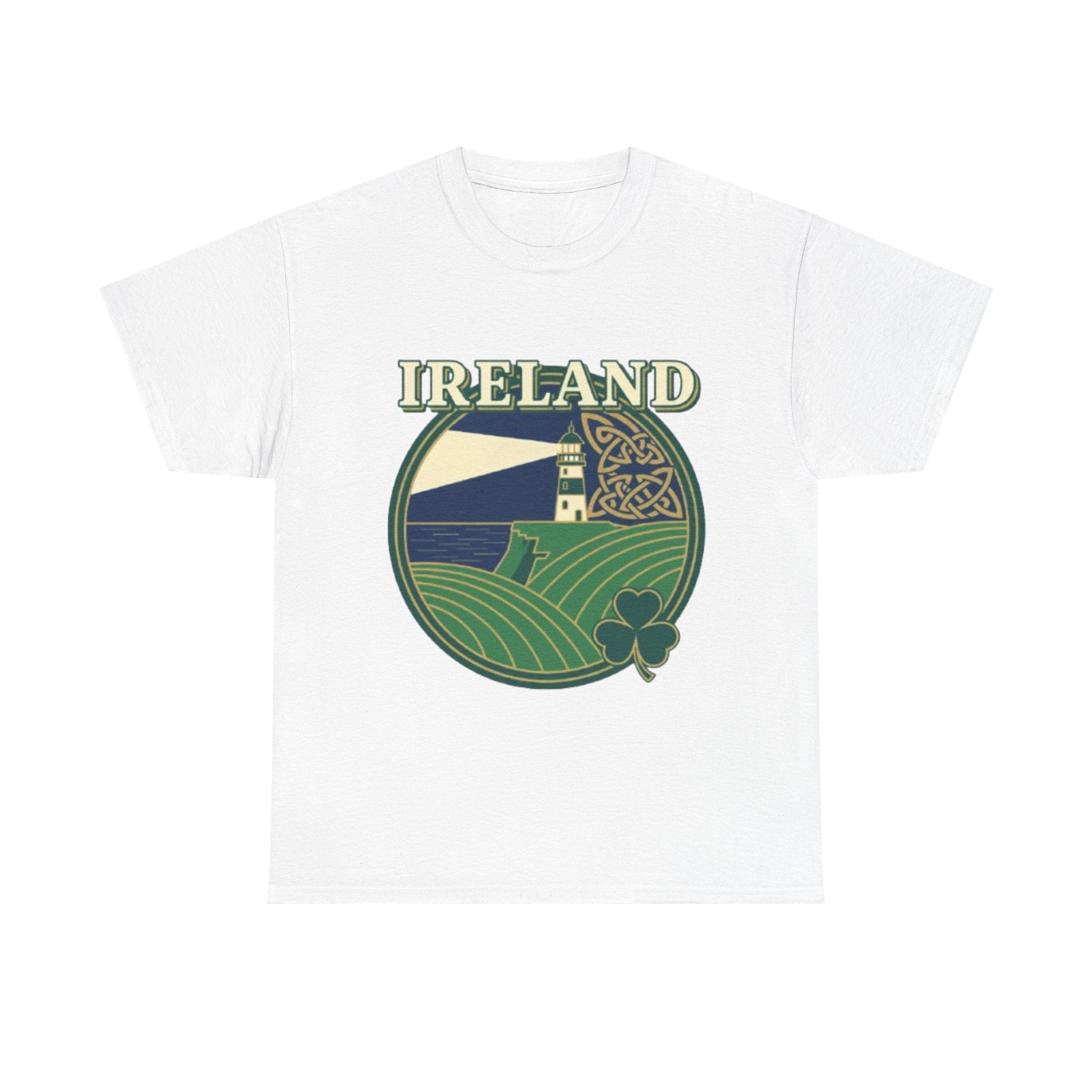 Ireland Scenic Tee — Celtic Lighthouse & Shamrock Graphic T-Shirt