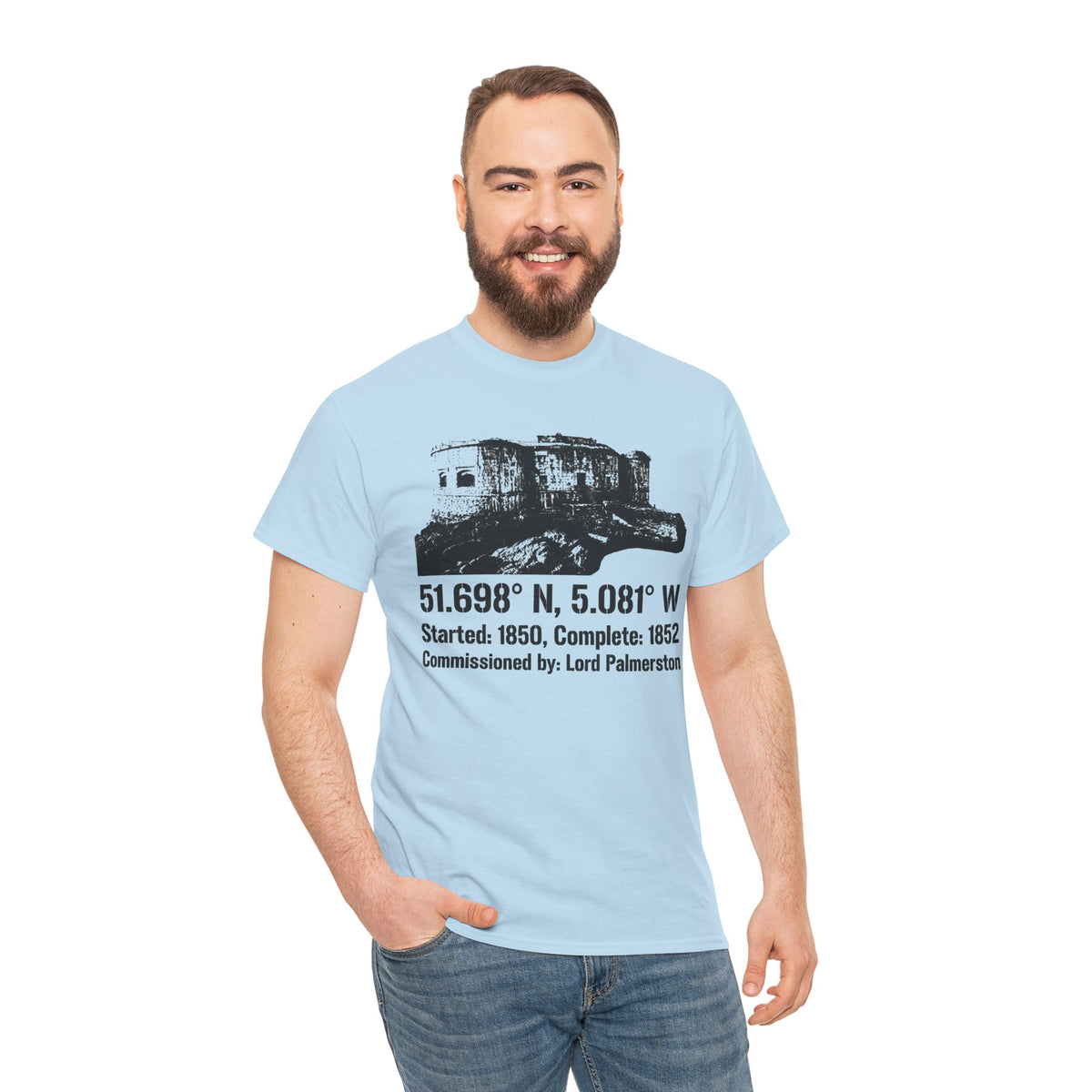 Stack Rock Fort Wales T-Shirt — Coastal Fort Illustration Tee — product image 11