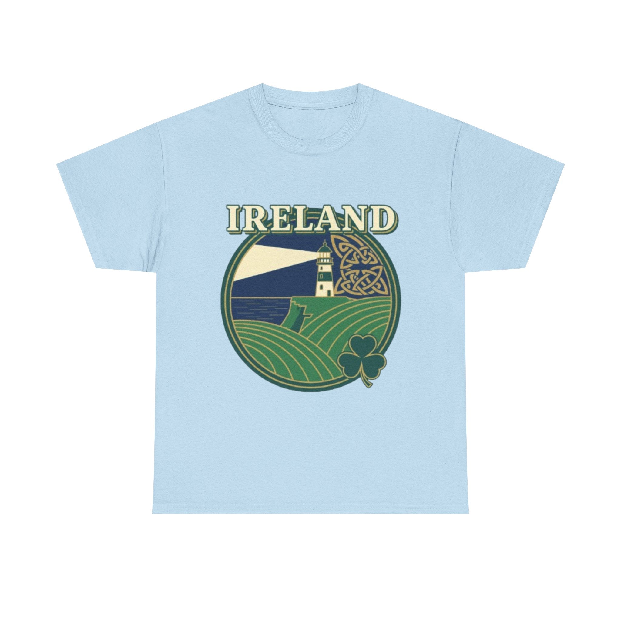 Ireland Scenic Tee — Celtic Lighthouse & Shamrock Graphic T-Shirt