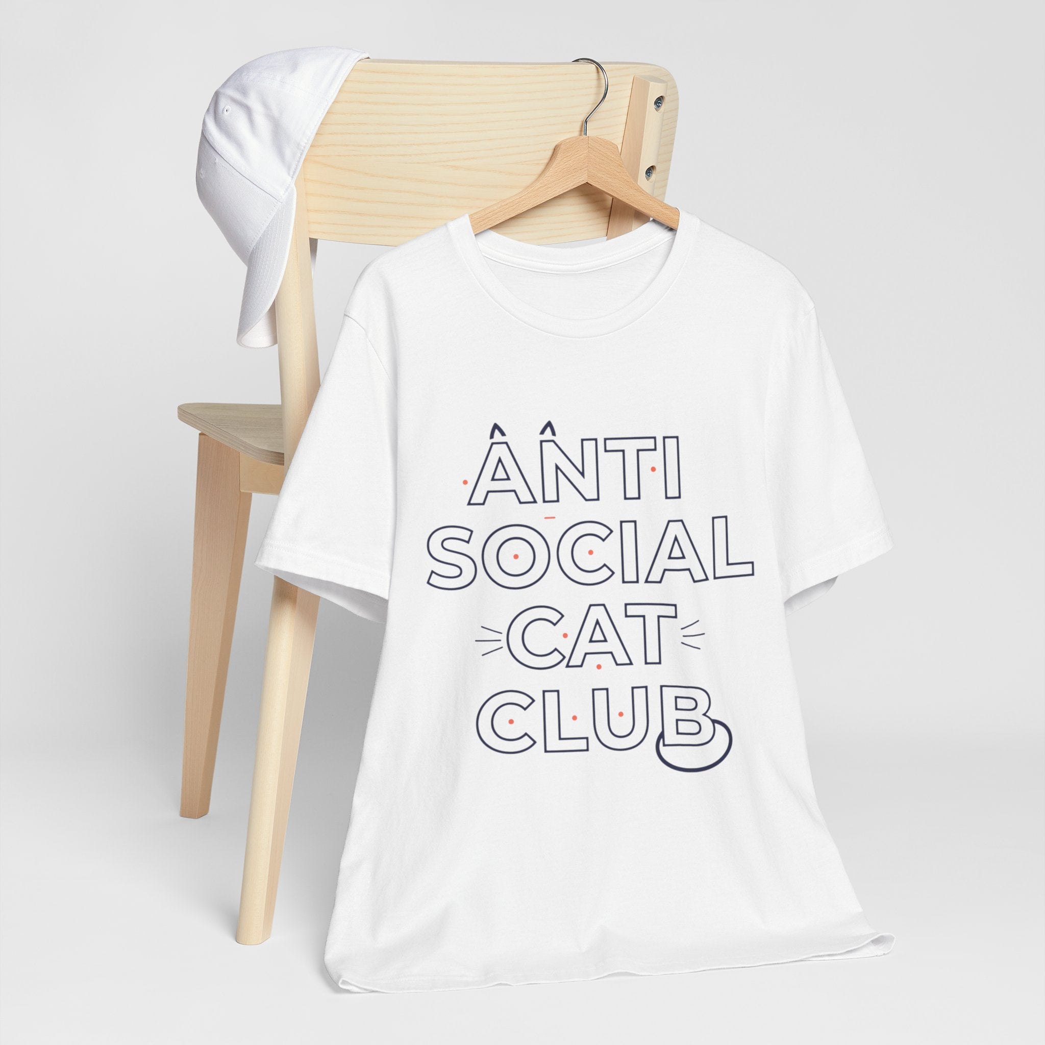 Outline 'ANTI SOCIAL CAT CLUB' Typography Tee | hollow font, minimalist outline text shirt