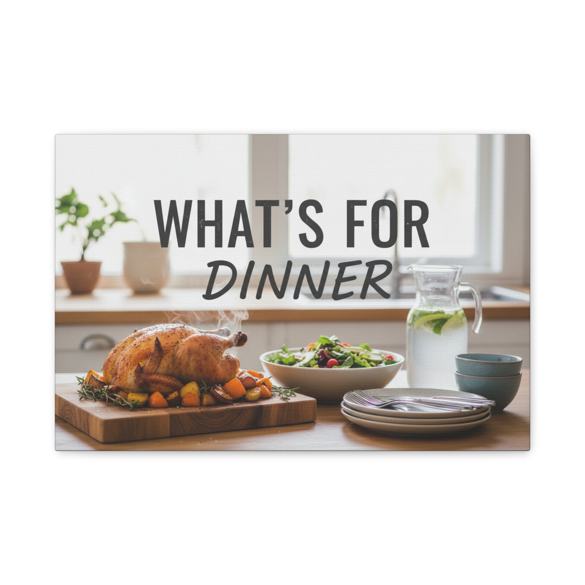 Canvas Wall Art — "What's For Dinner" Kitchen Sign, Rustic Dining Room Decor