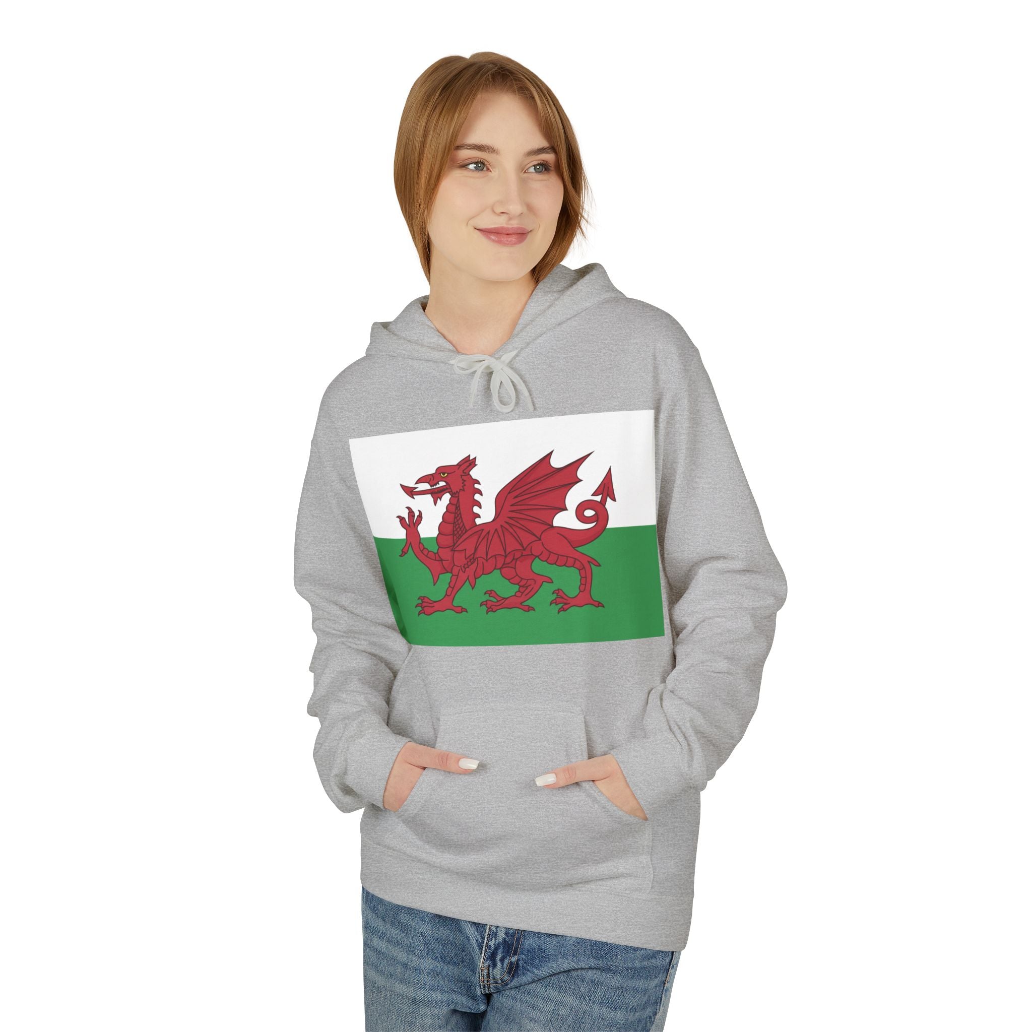 Welsh Dragon Hoodie — Retro Flag Front & Cute Red Dragon Back