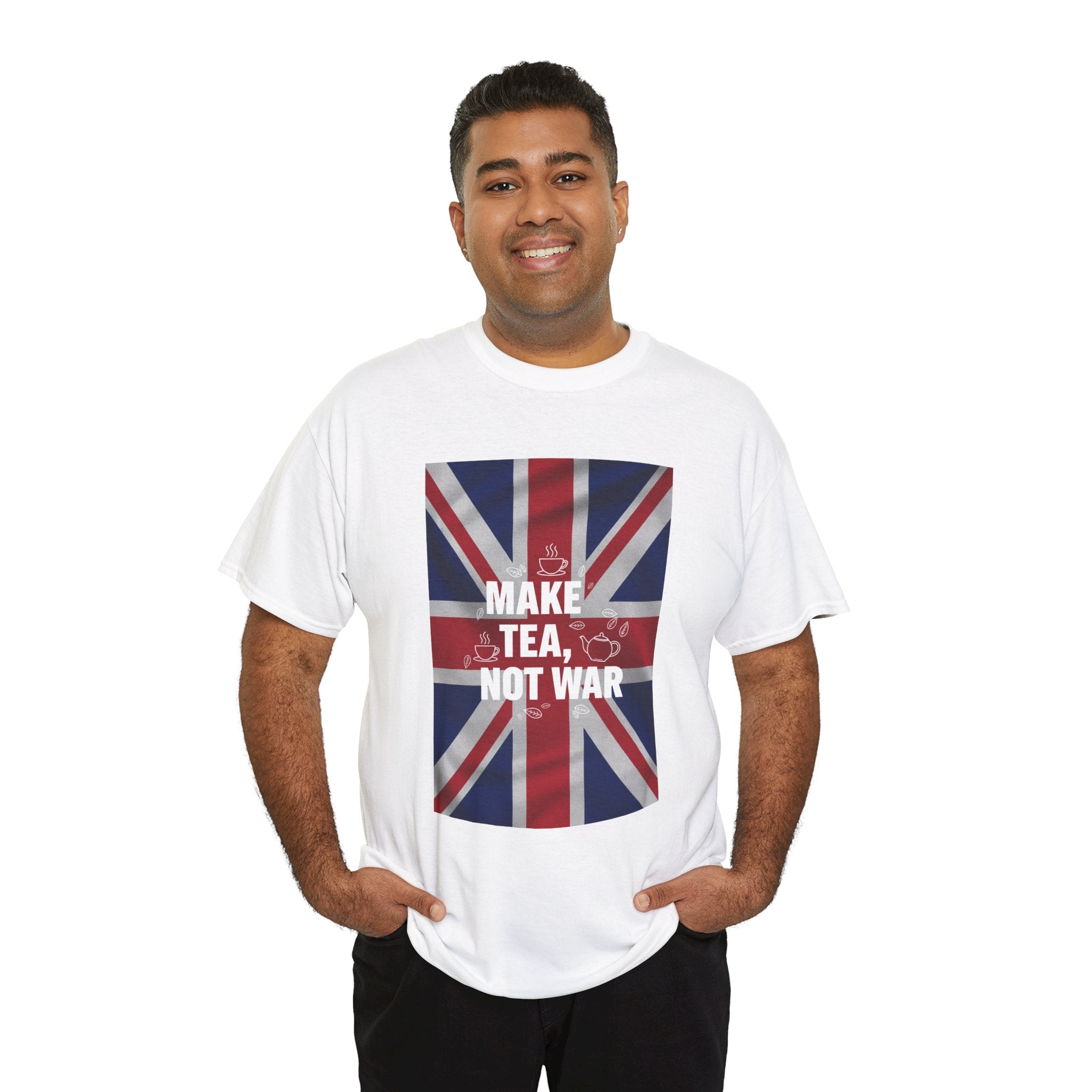 Make Tea, Not War T-Shirt — British Flag Peace Tea Tee